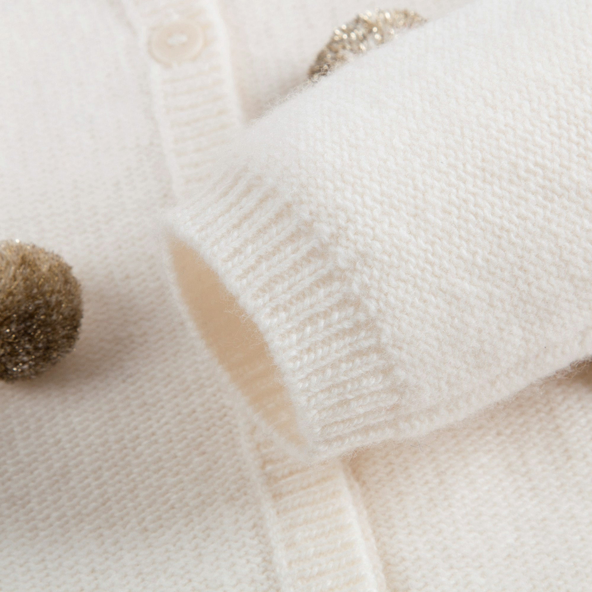 Girls Milk With Gold Pom-Pom Wool  Cardigan