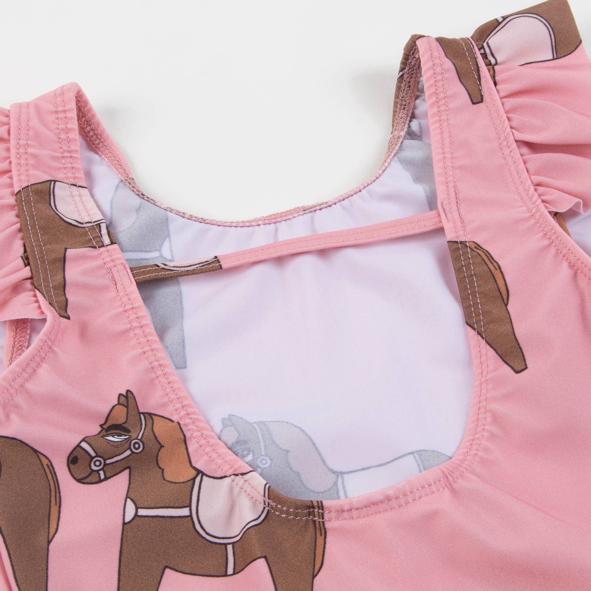 Girls Pink Horse Ruffled Swimsuit