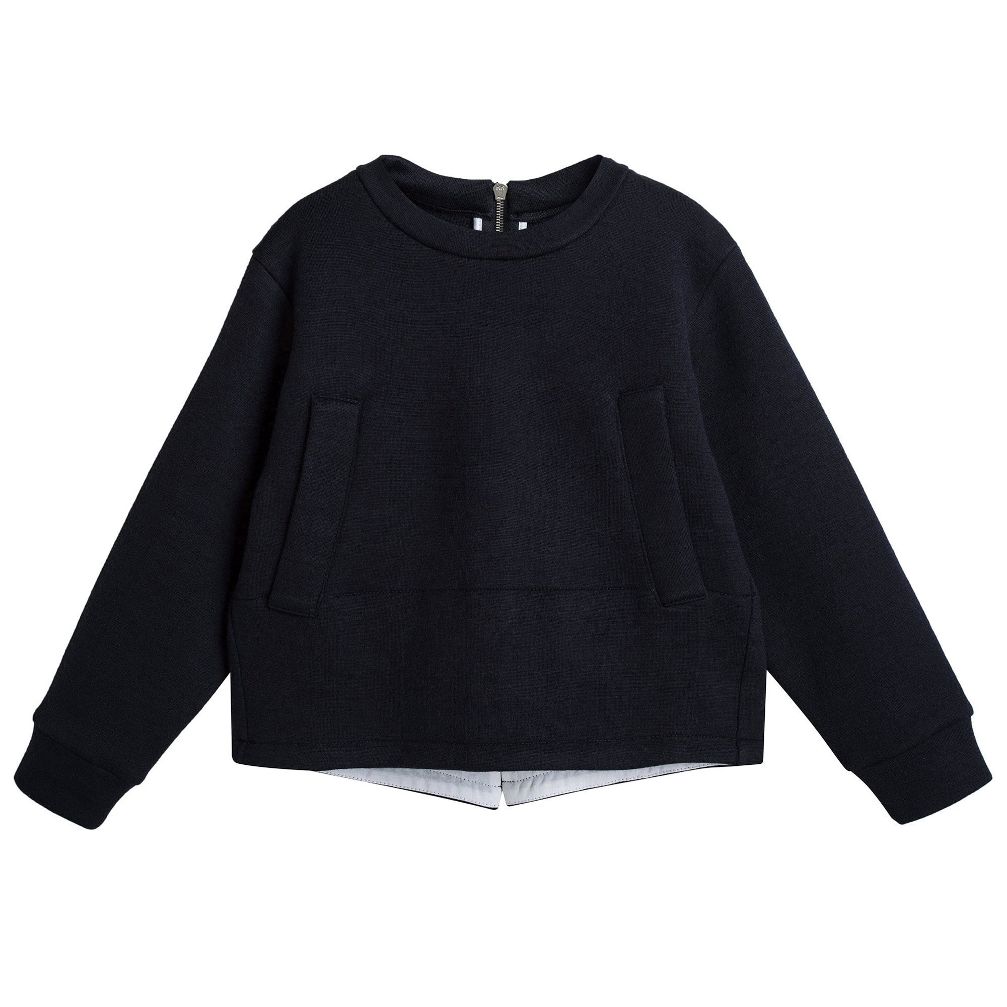 Girls Navy Blue Hiden Pocket Trims Cotton Sweatshirt - CÉMAROSE | Children's Fashion Store - 1