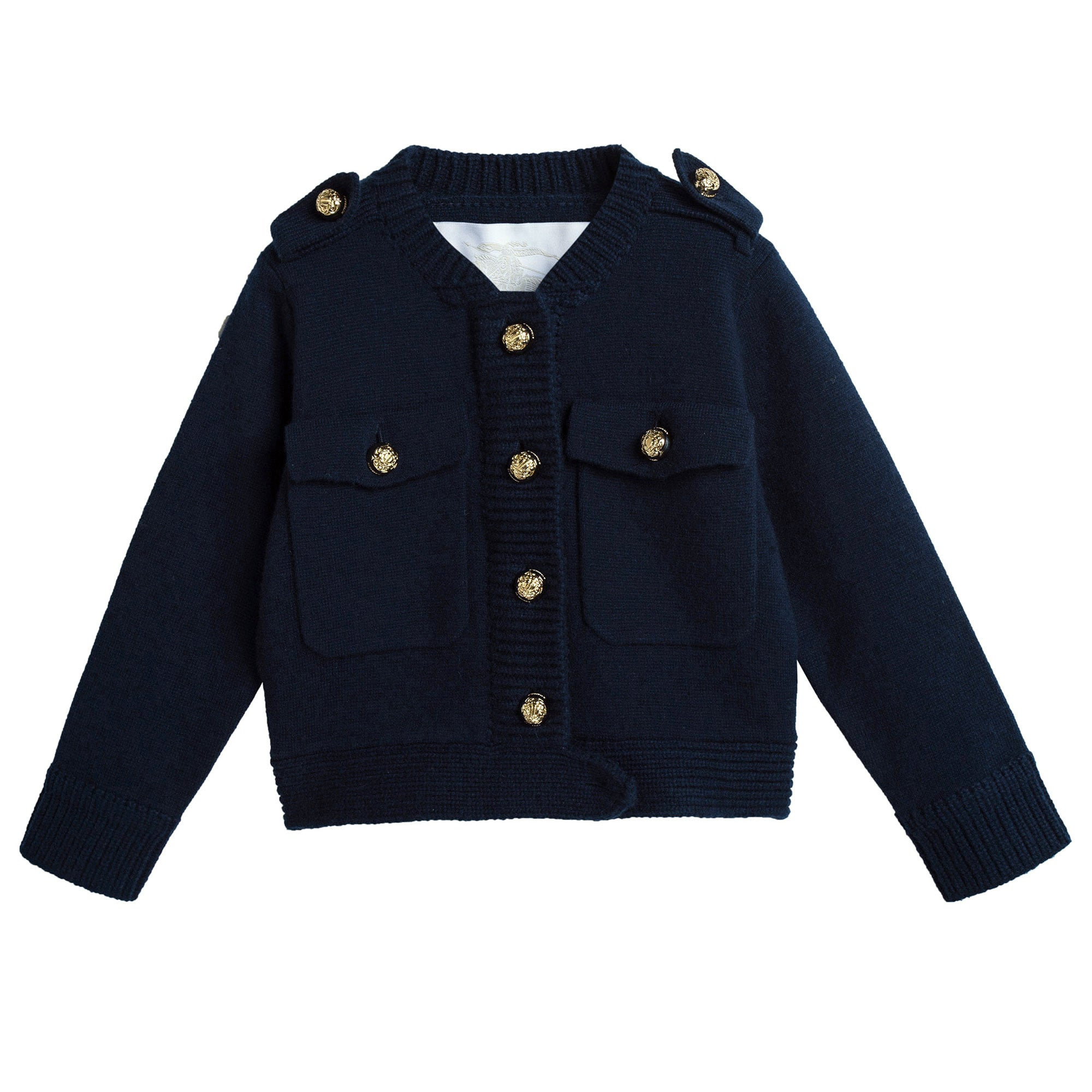 Girls Navy Blue Knitted Wool Cardigan - CÉMAROSE | Children's Fashion Store - 1