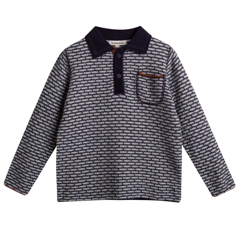 Boys Blue Check Wool Polo Shirt - CÉMAROSE | Children's Fashion Store - 1
