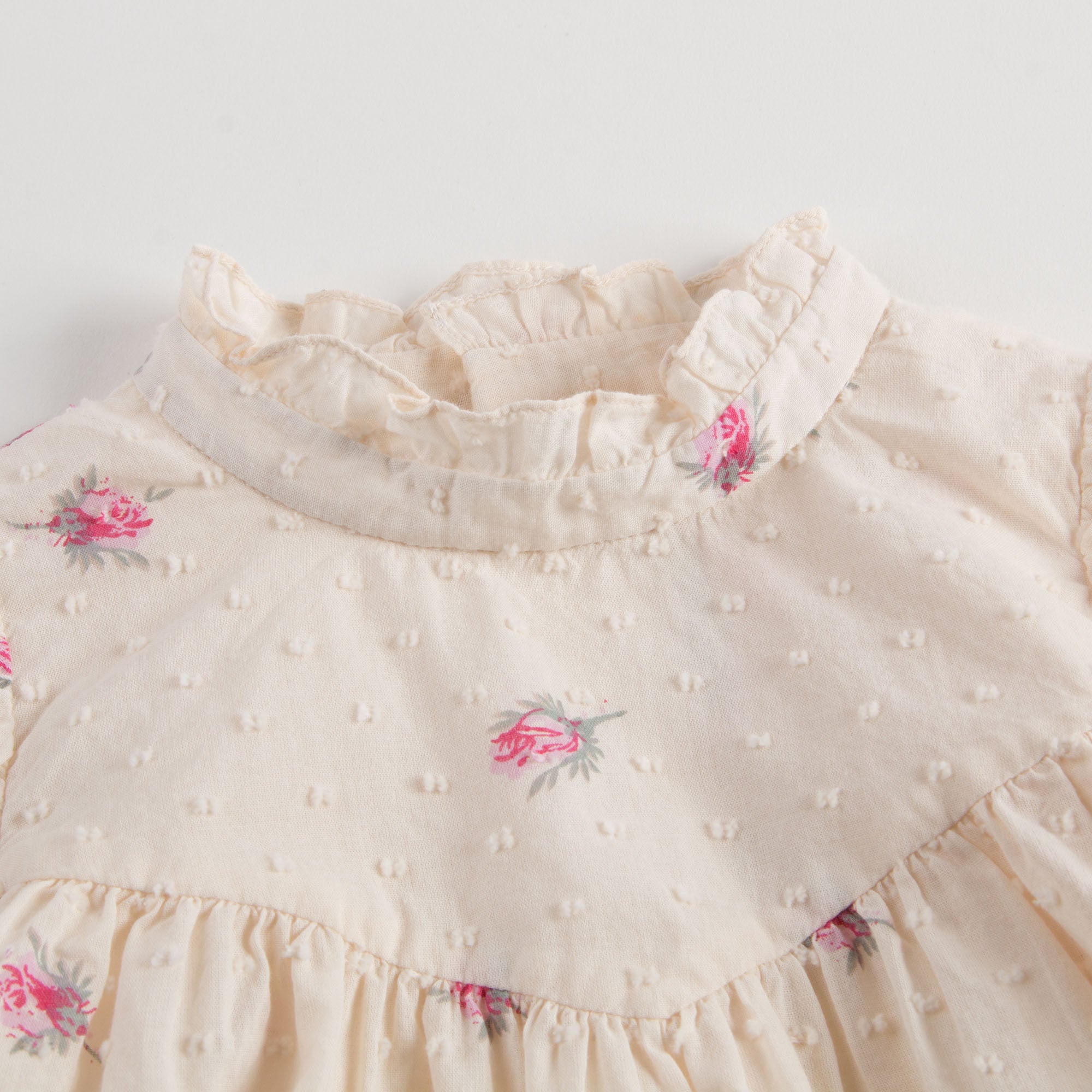 Girls Lvory With Pink Flowers Blouse