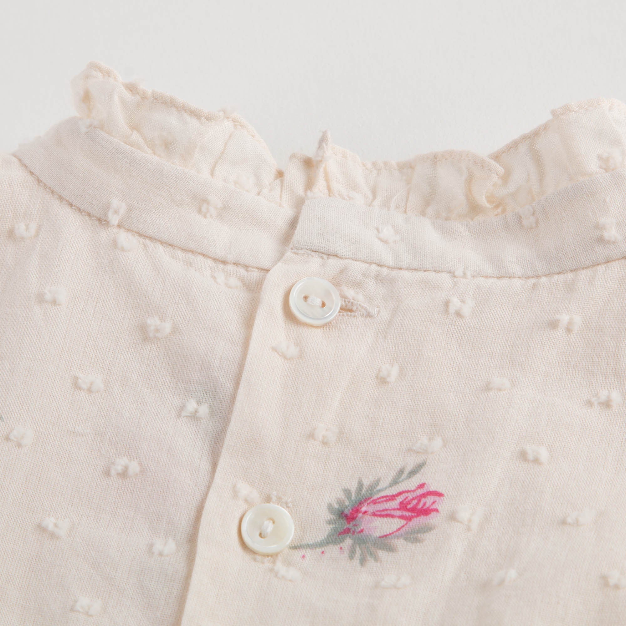 Girls Lvory With Pink Flowers Blouse