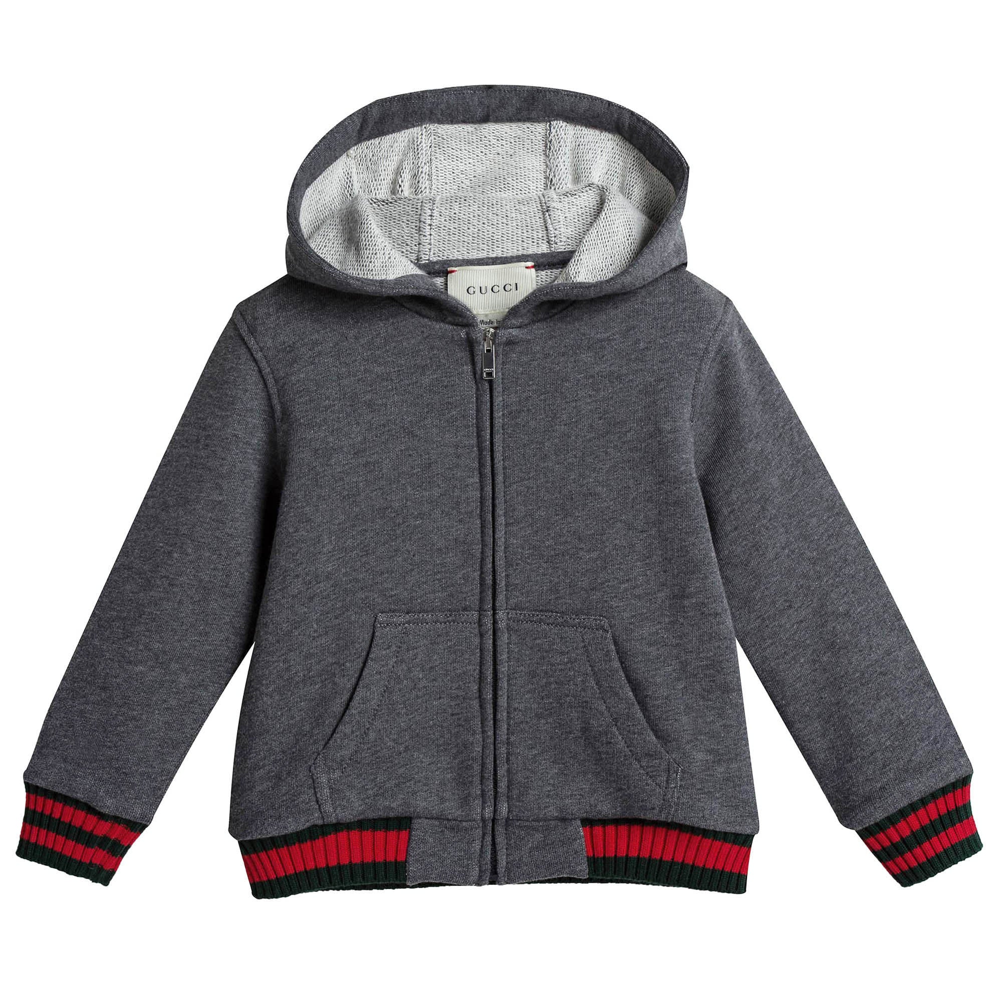 Baby Boys Grey Hooded Ribbed Cuffs Cotton Zip-Up Top - CÉMAROSE | Children's Fashion Store - 1