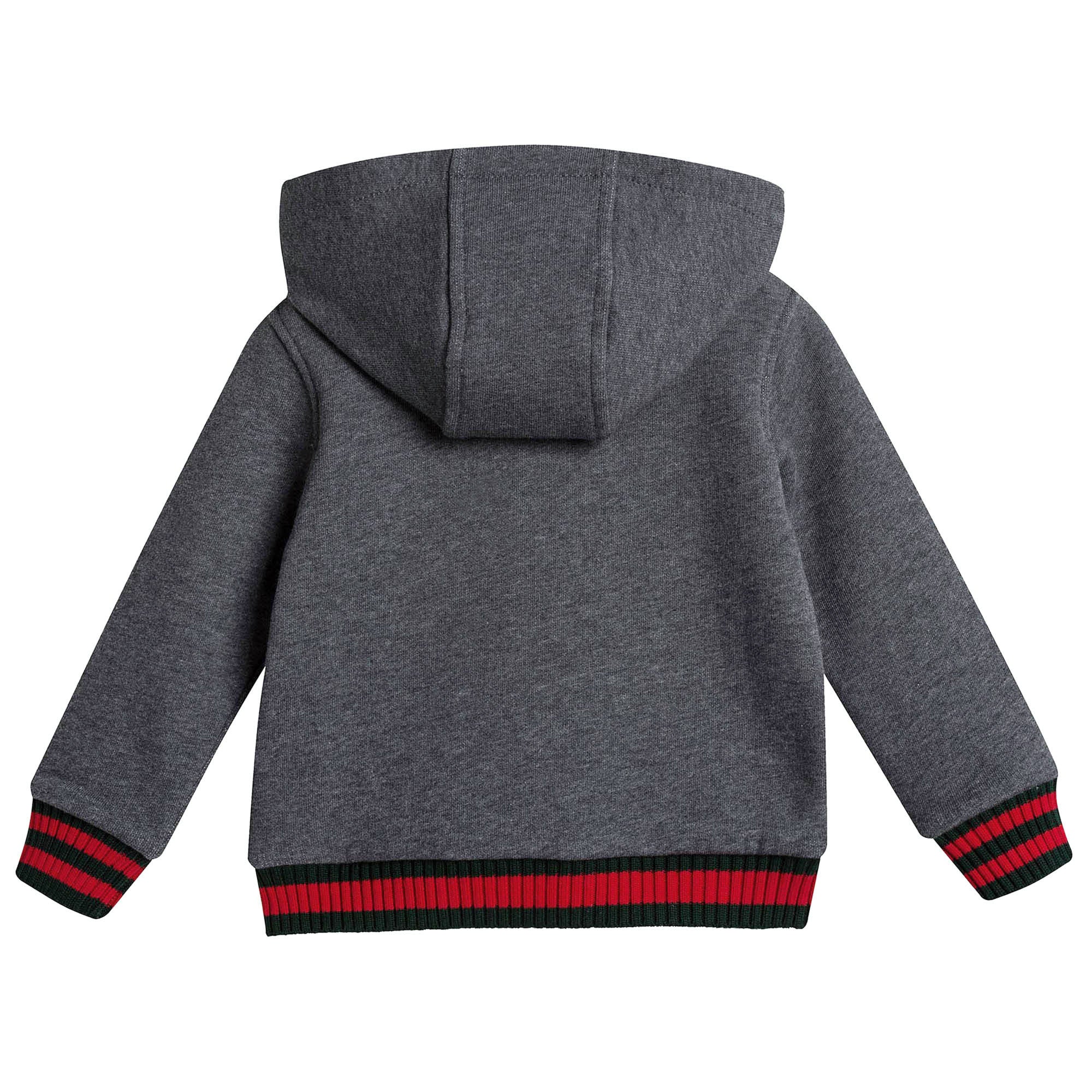 Baby Boys Grey Hooded Ribbed Cuffs Cotton Zip-Up Top - CÉMAROSE | Children's Fashion Store - 2