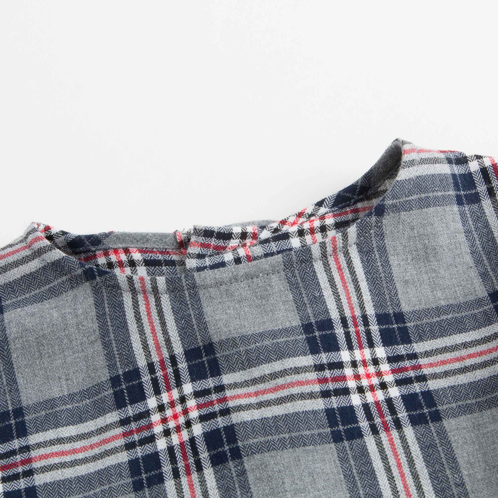 Girls Blue Checked Cotton Shirt With Tie