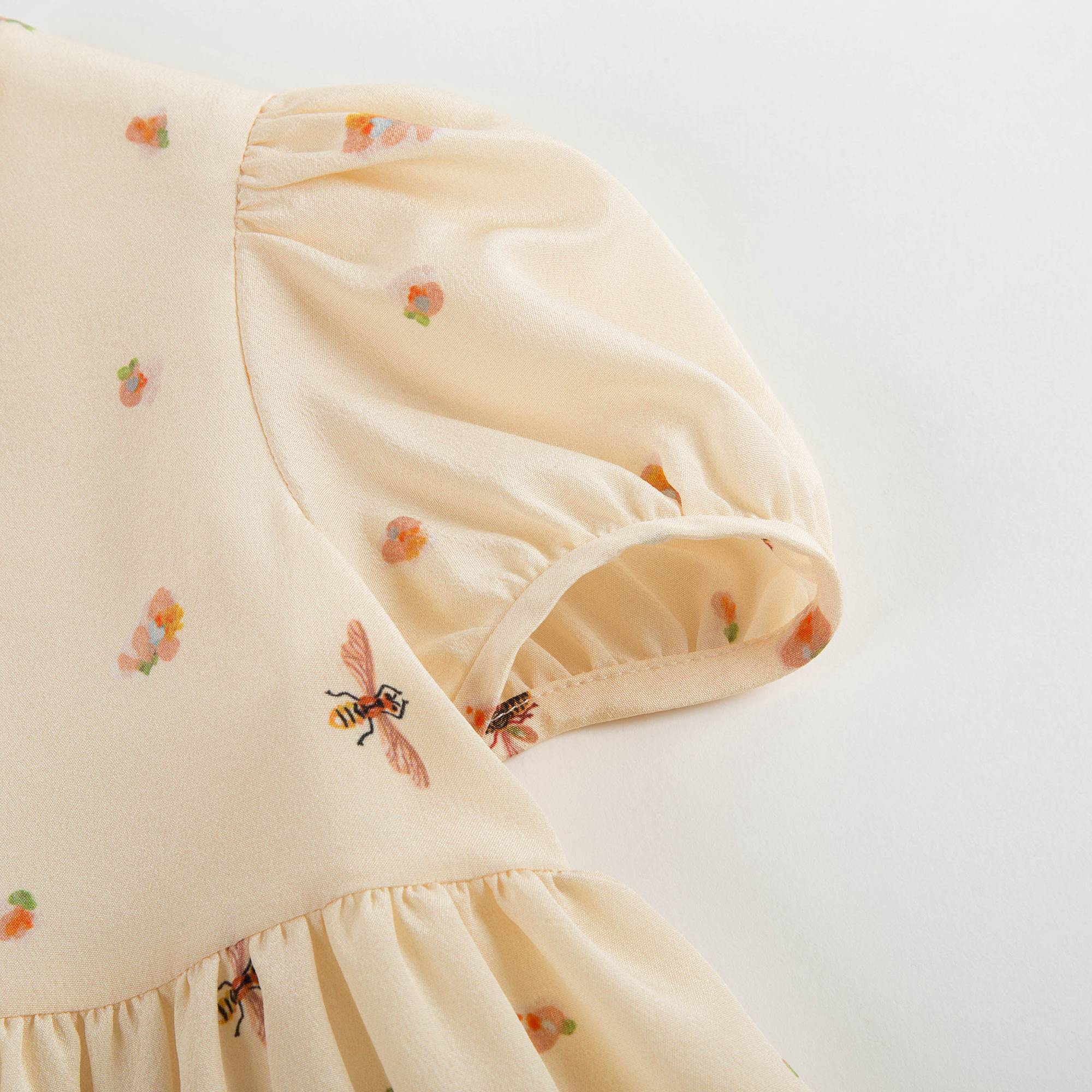 Baby Girls Beige Printed Silk Dress