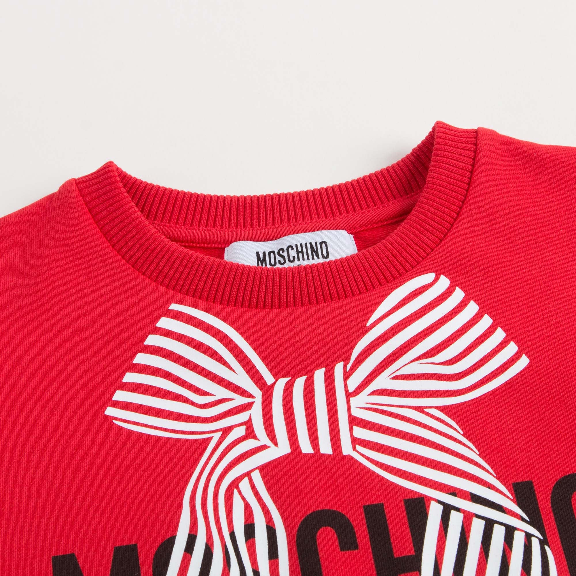 Girls Red Cropped Sweatshirt With Bow Print