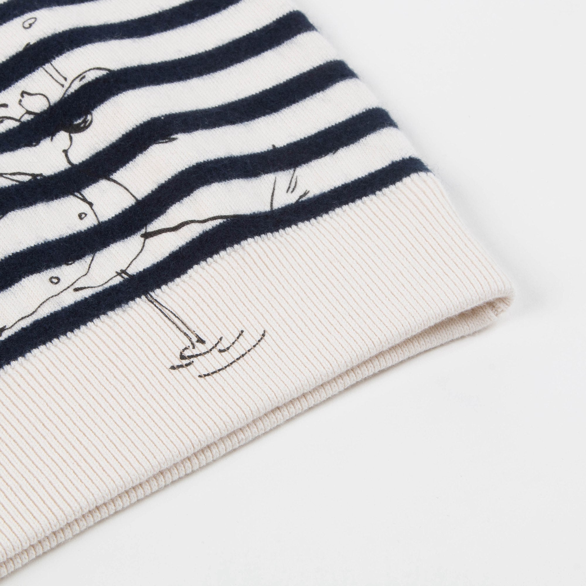 Girls Beige & Black Striped Cotton & Wool Sweater