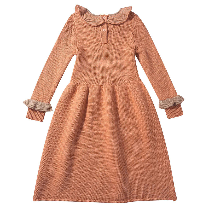 Girls Light Orange Knitted Dress