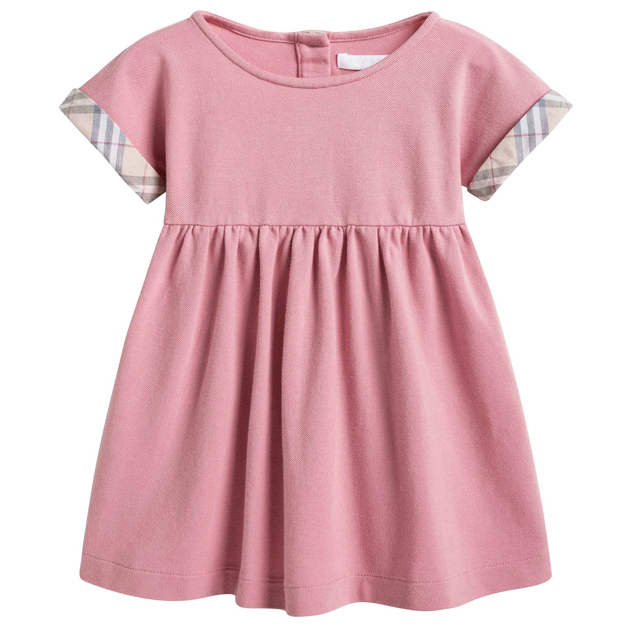 Baby Girls Pink Cotton Dress With Check Trim