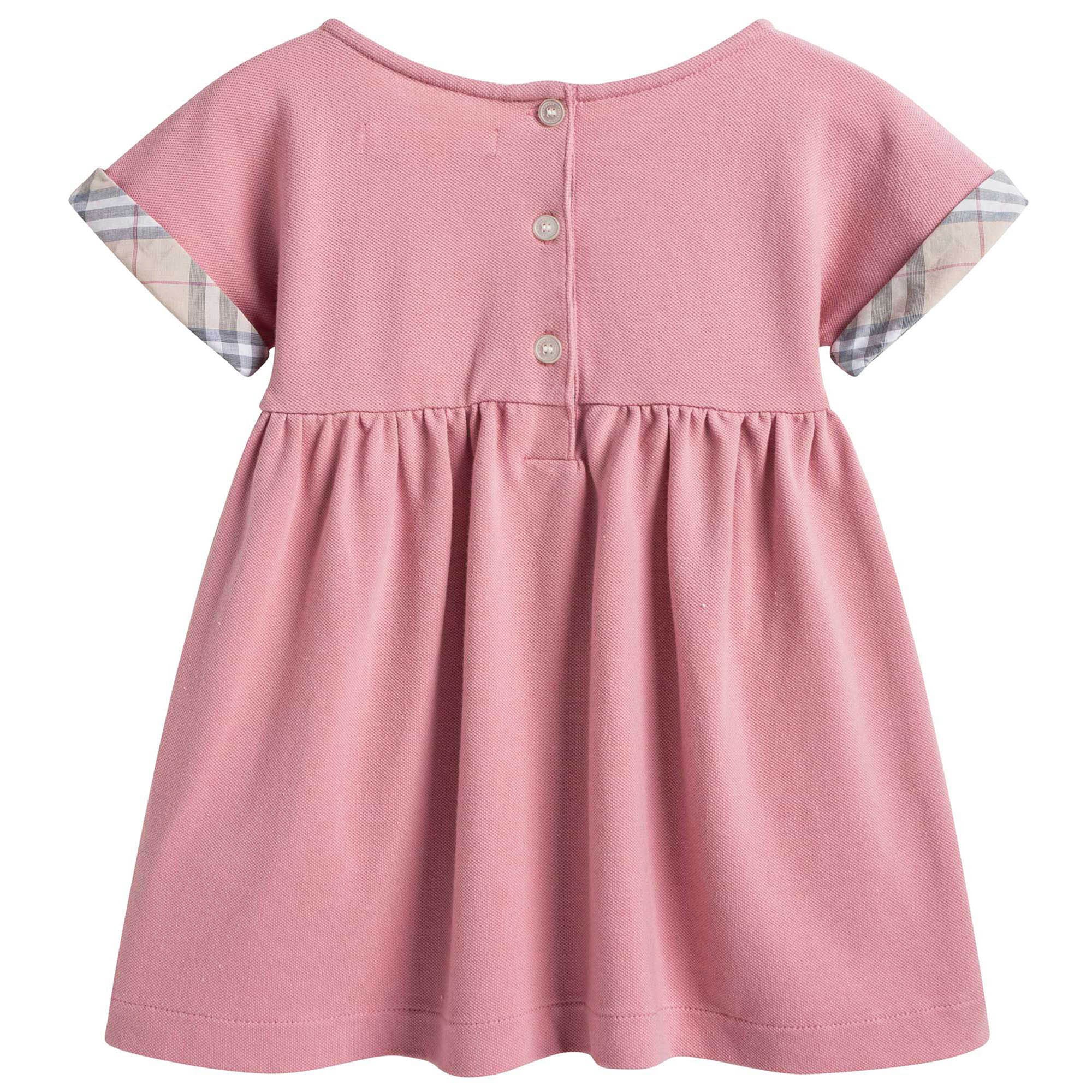 Baby Girls Pink Cotton Dress With Check Trim