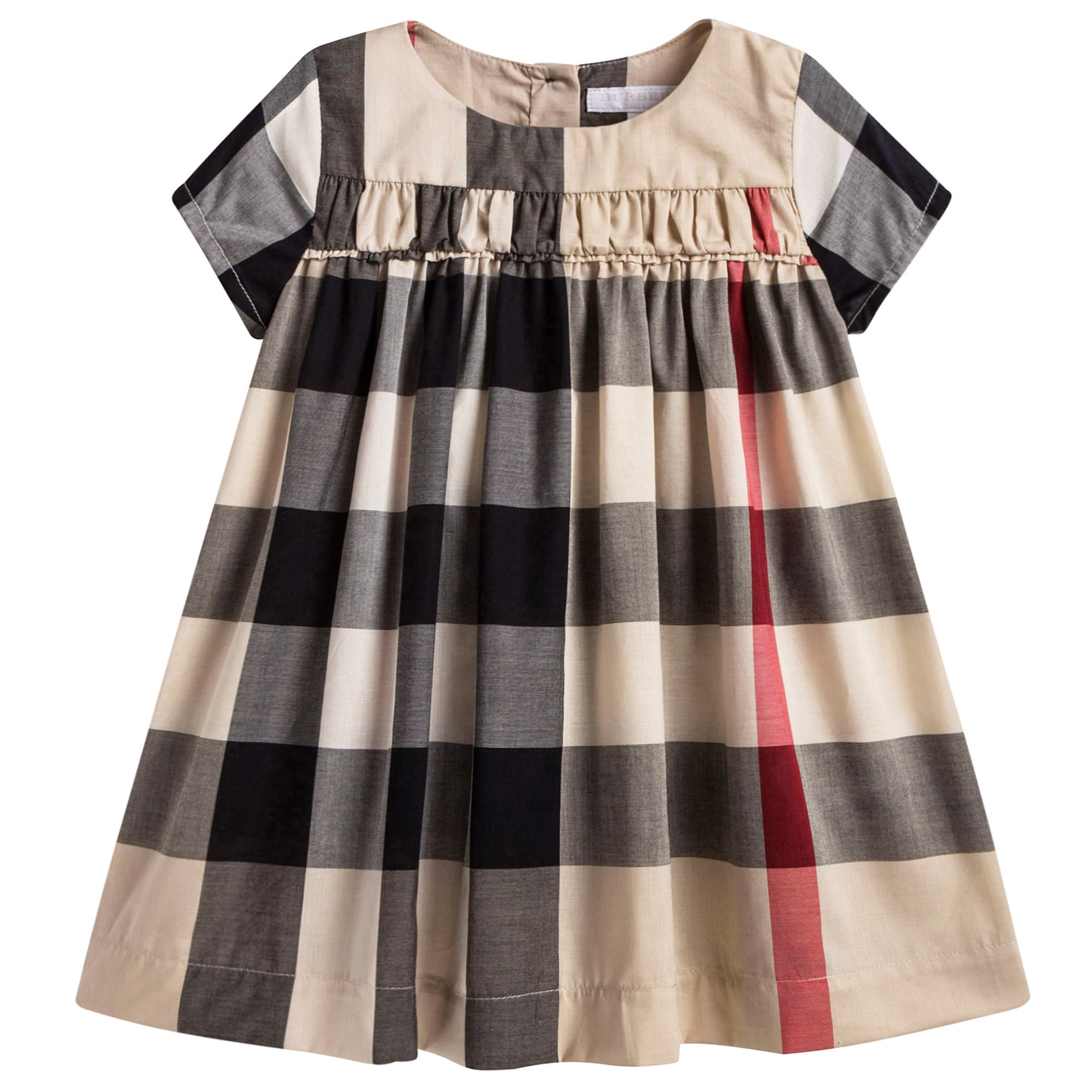 Baby Girls Beige New Classic Checked Cotton Dress