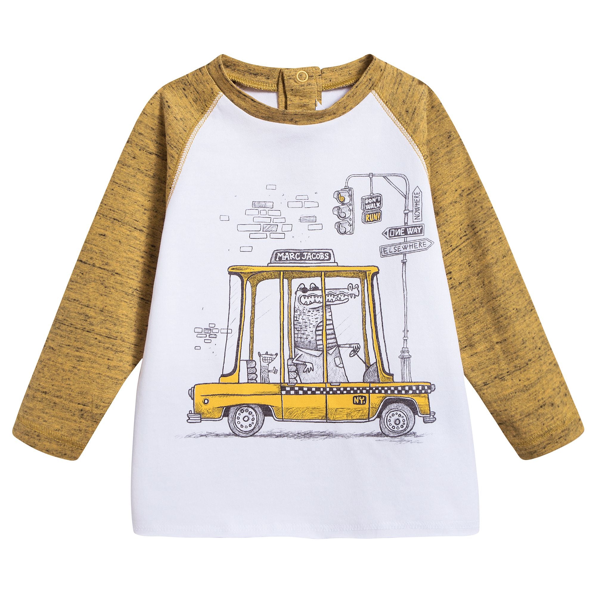 Baby Boys White & Yellow T-shirt With Car Print