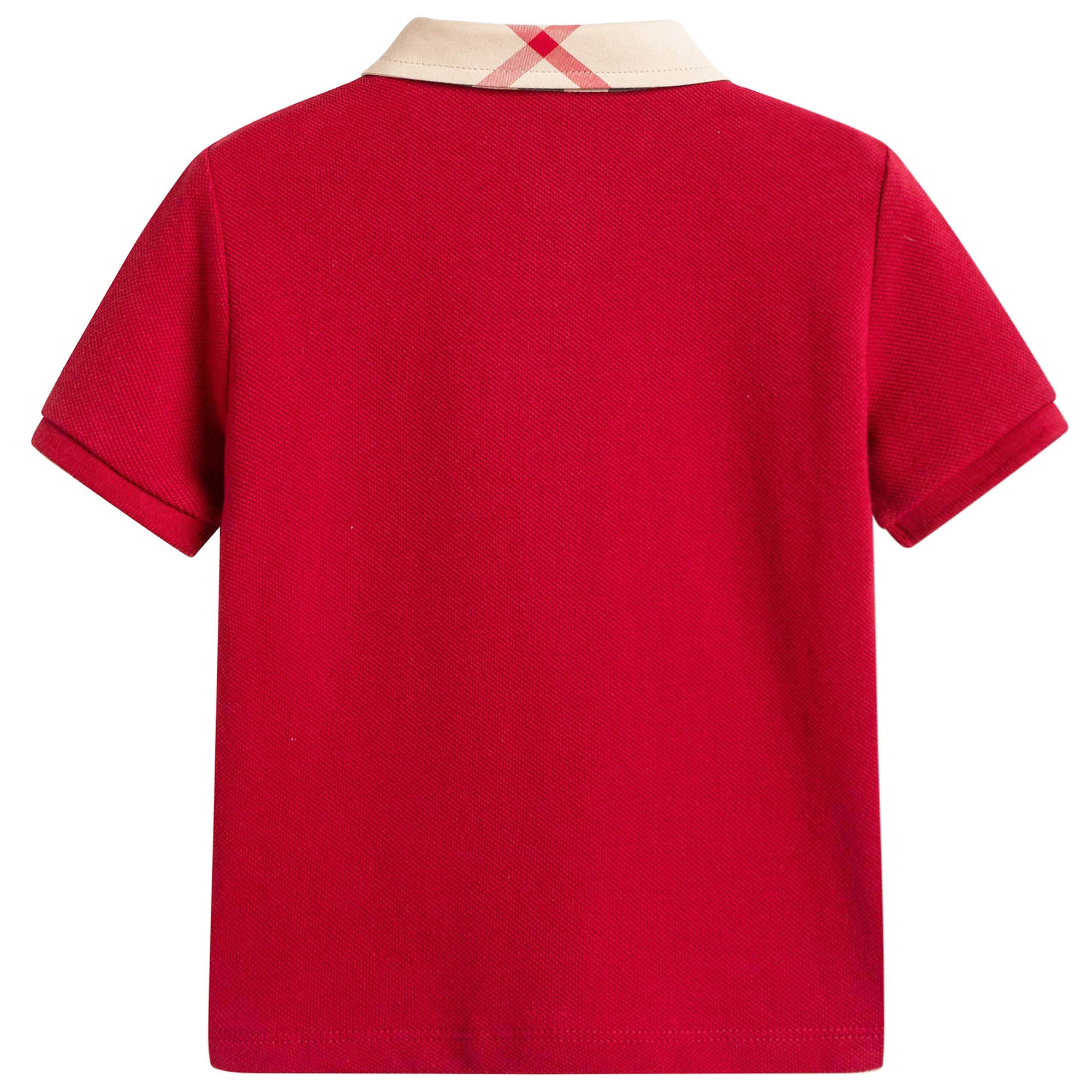 Baby Boys Red Cotton Polo Shirt With Check Collar