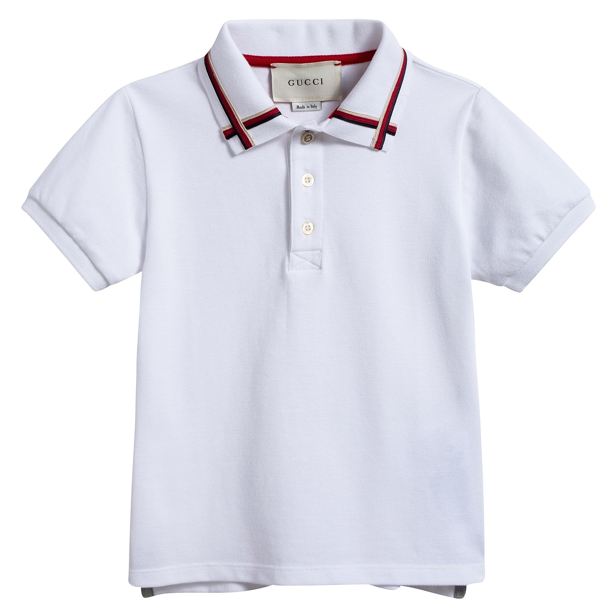 Boys White Cotton Polo Shirt With Check Trim