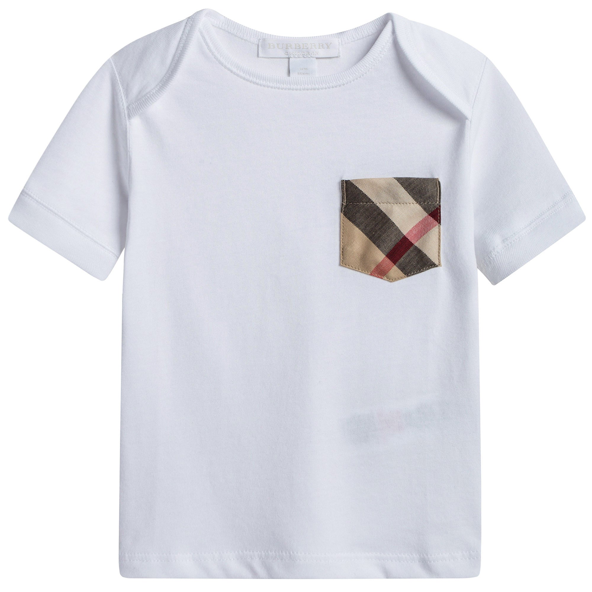 Baby Girls White Cotton Long Sleeves T-shirt With Check Pocket