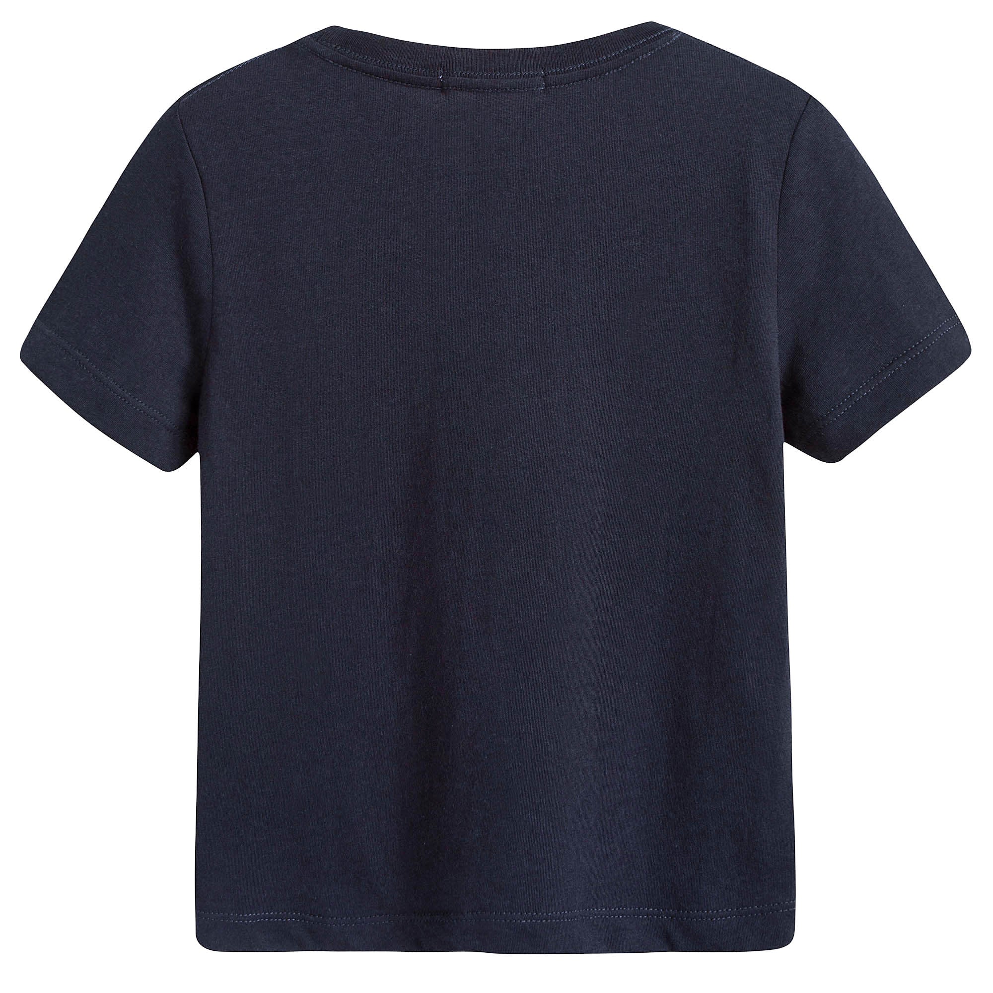 Boys Navy Blue Cotton T-shirt With Check Trim