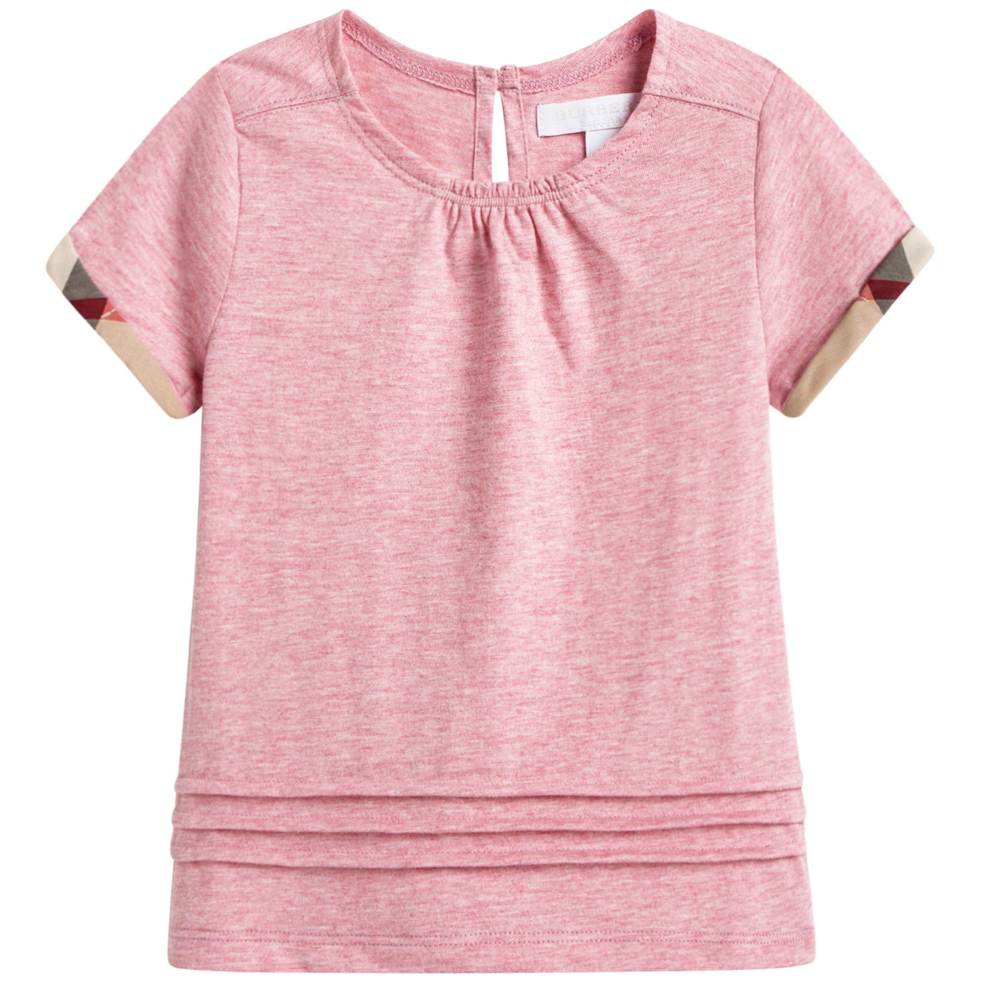 Baby Girls Pink Cotton T-shirt With Check Trim