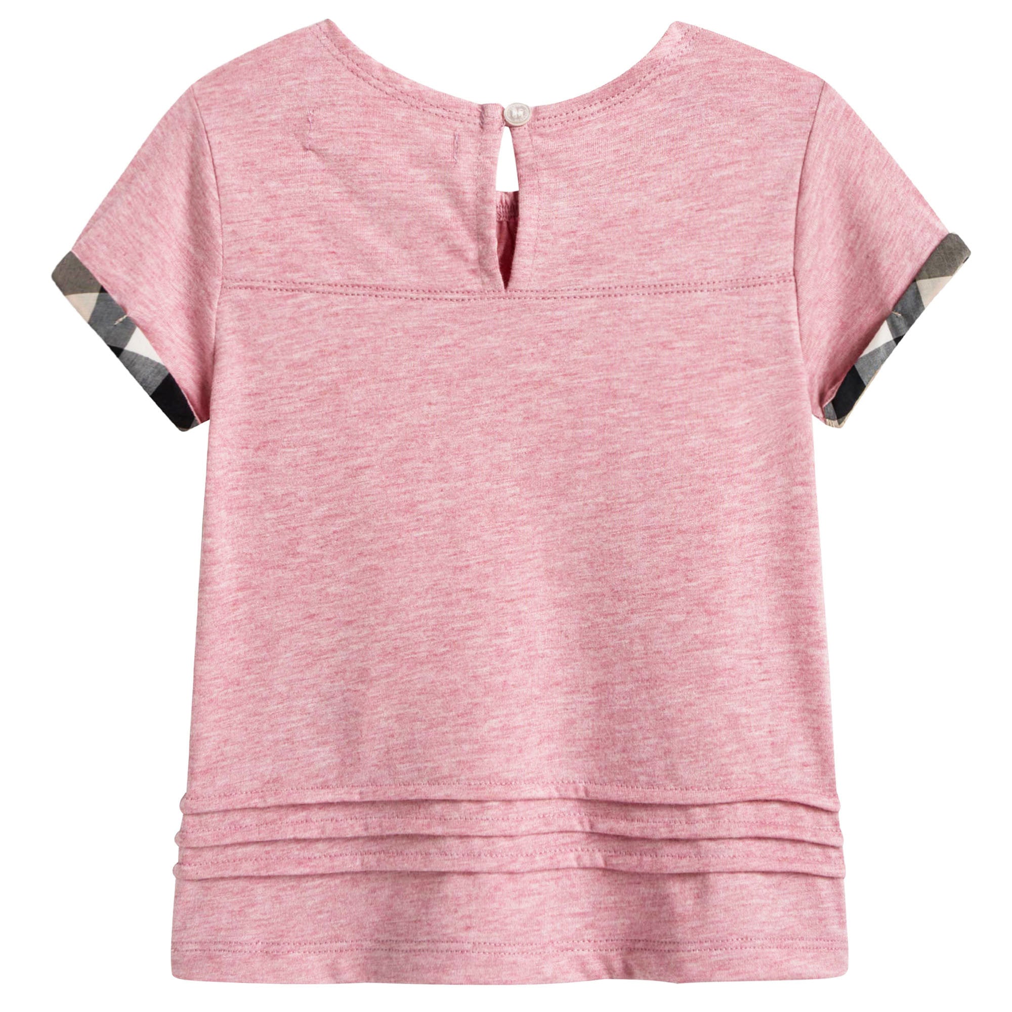 Baby Girls Pink Cotton T-shirt With Check Trim