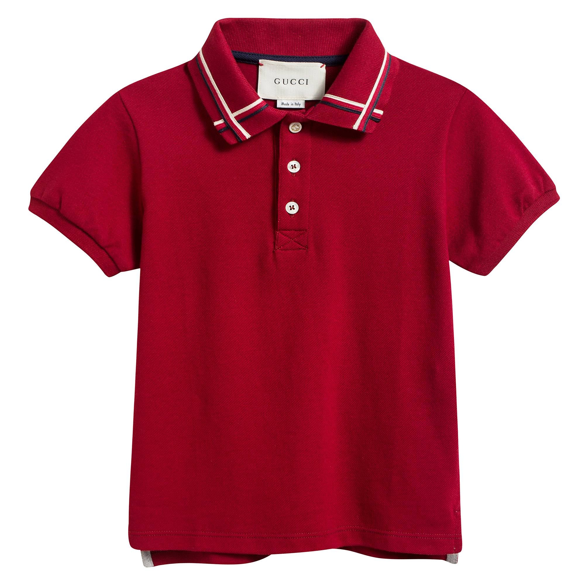 Boys Red Cotton Polo Shirt With Check Trim