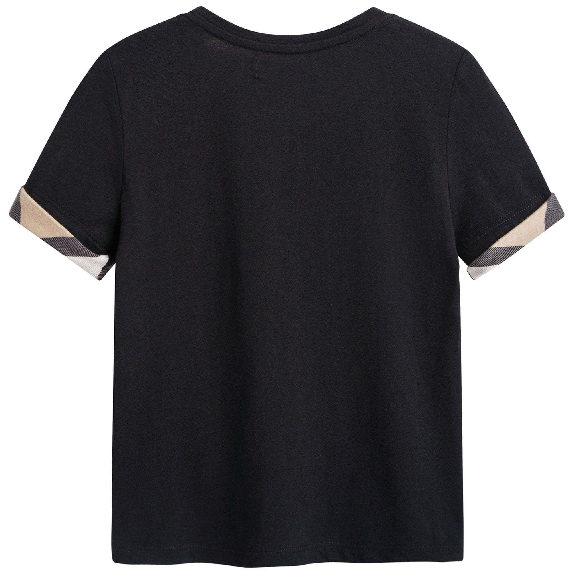 Girls Black Cotton T-shirt With  Check Trim