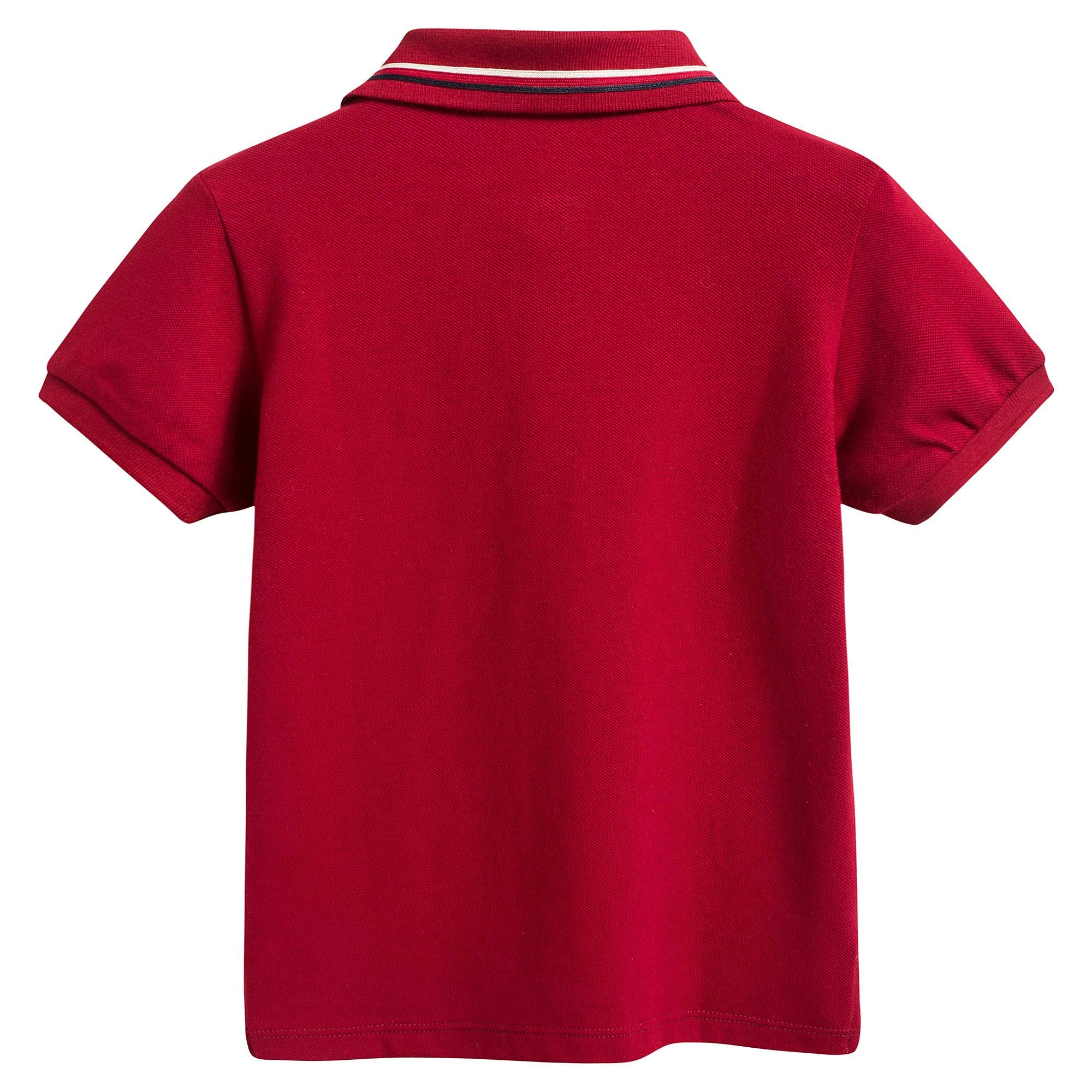 Boys Red Cotton Polo Shirt With Check Trim