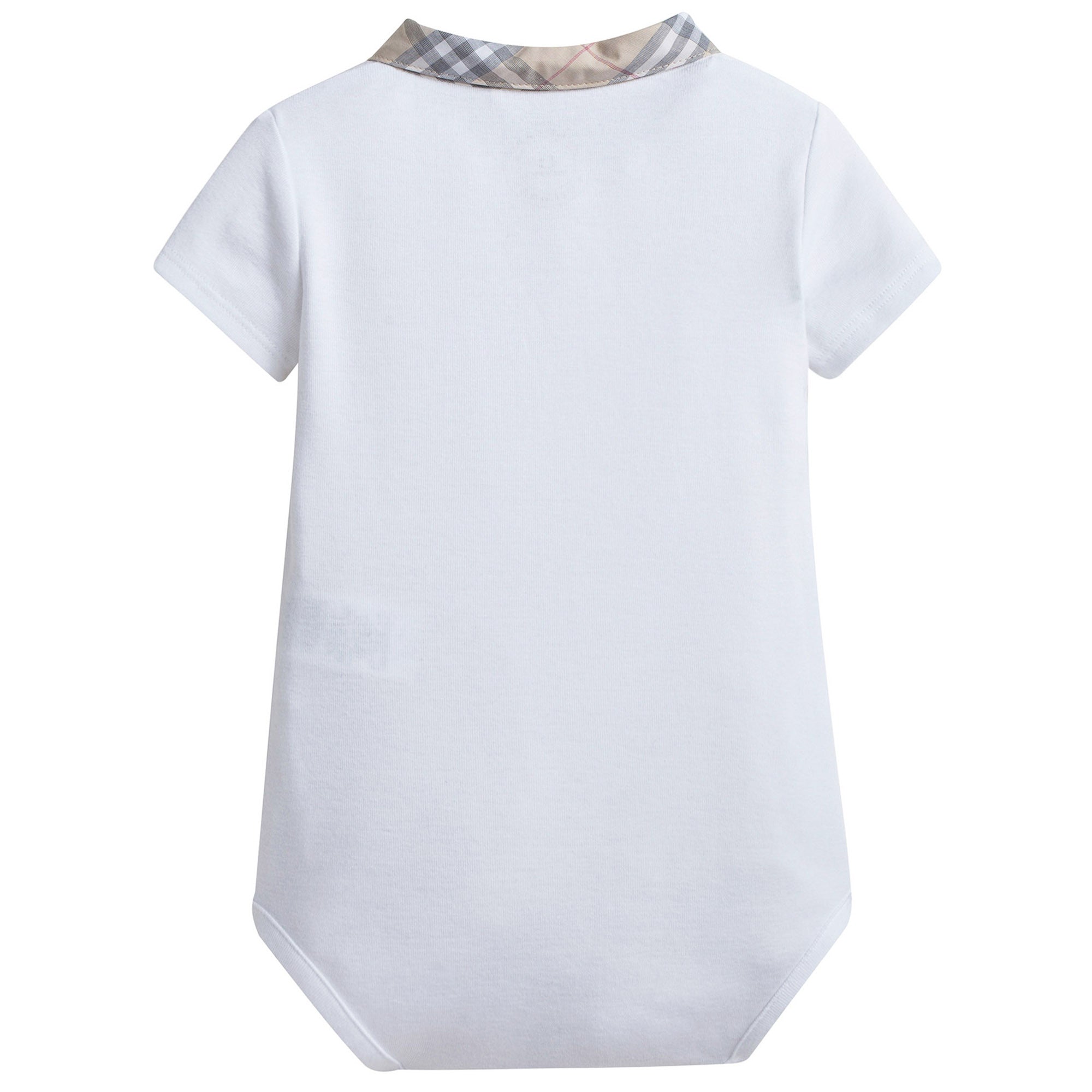 Baby White Cotton Babysuit With Check Collar