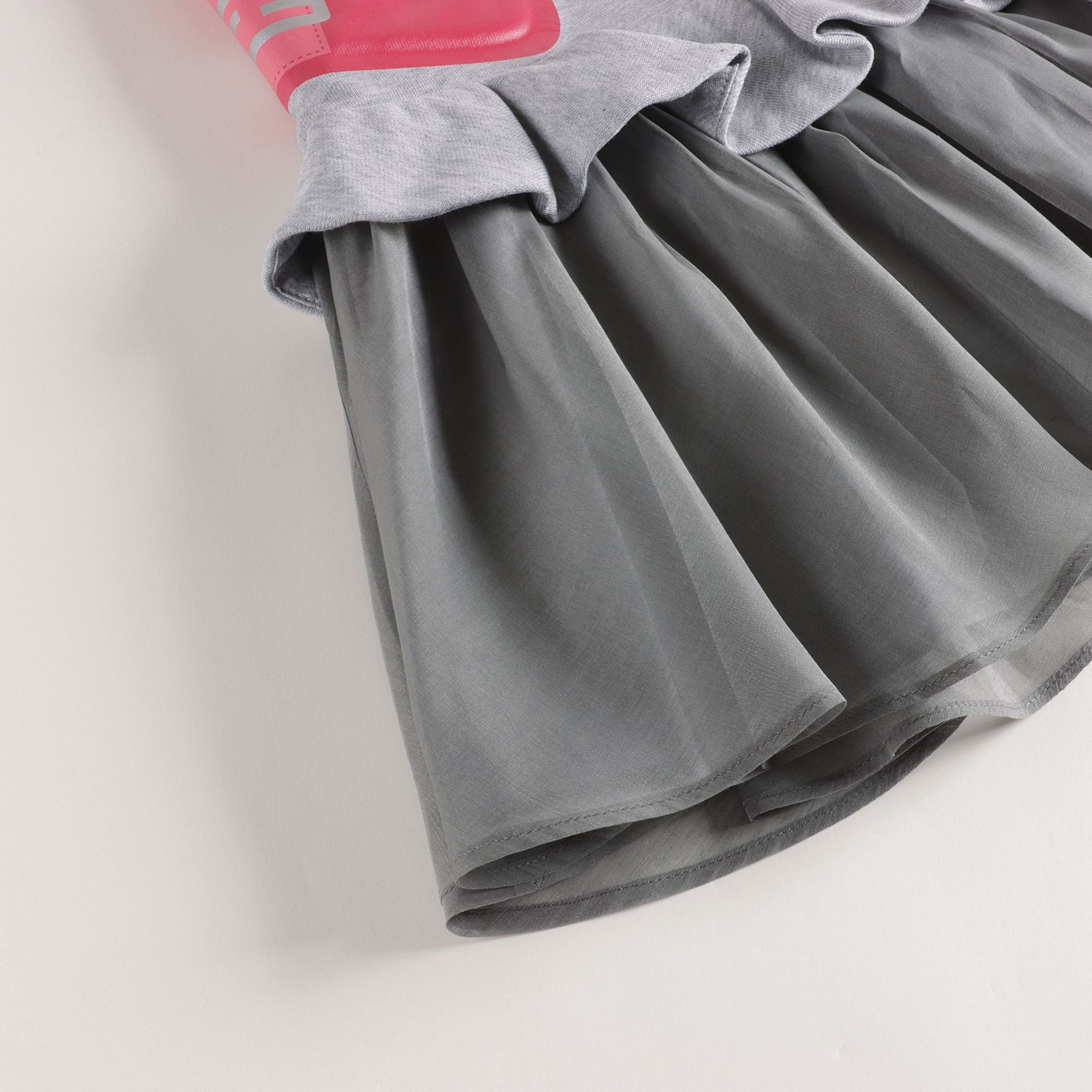 Girls Grey Printing Cotton & Silk Dress