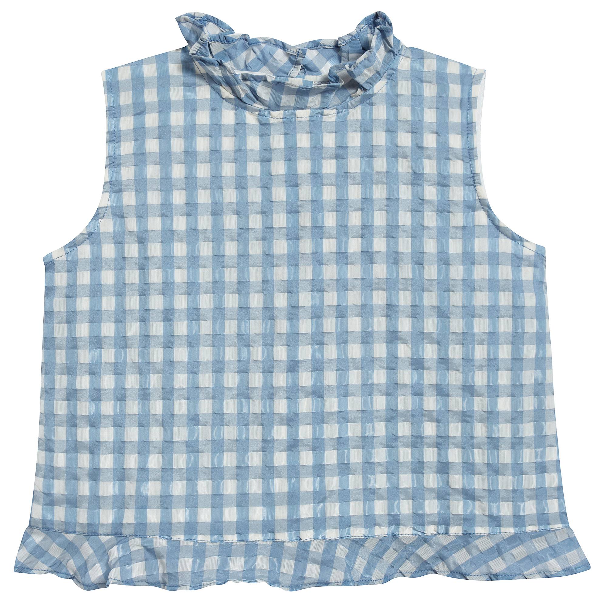 Girls Pale Blue Check Woven Top