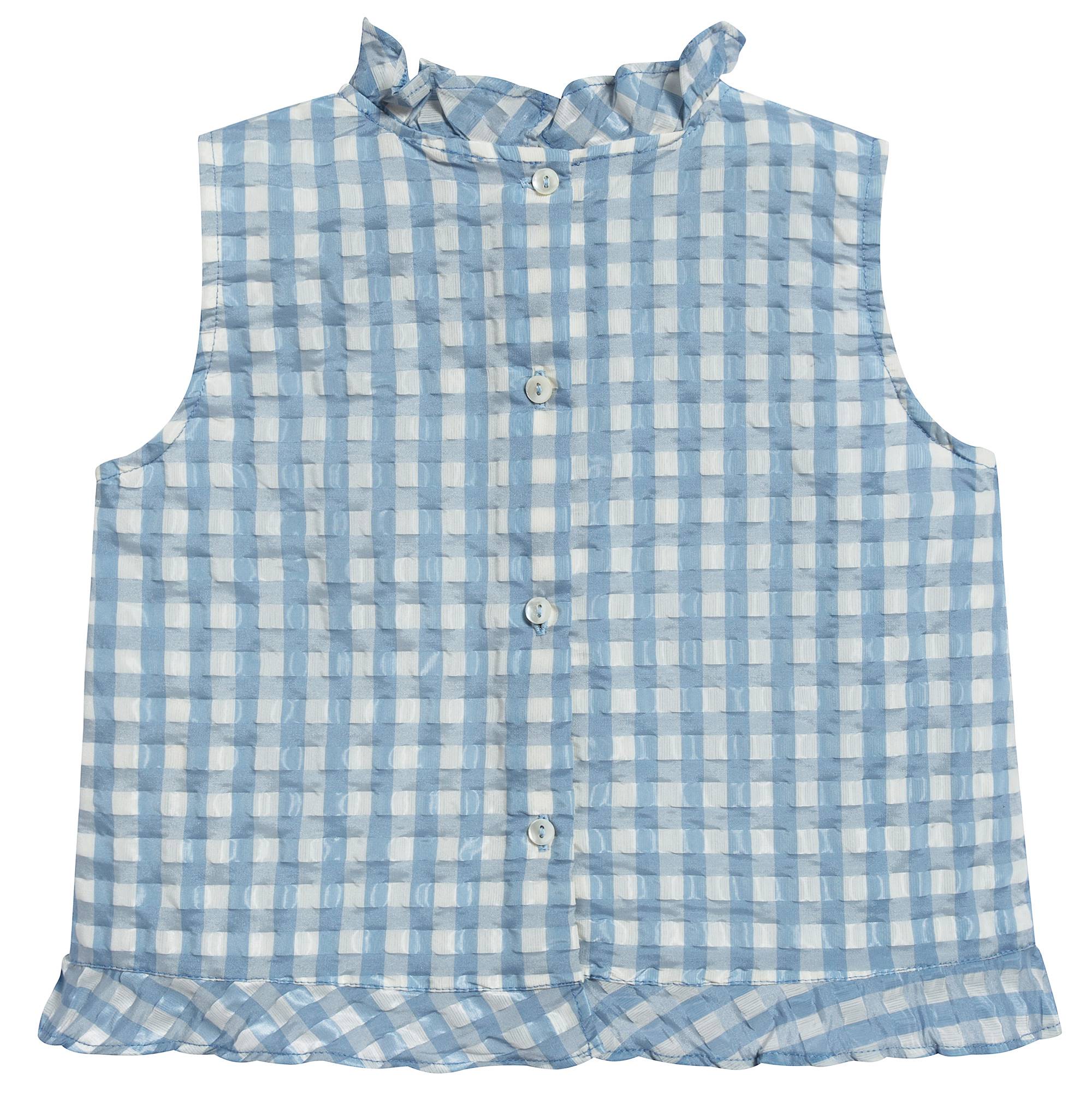 Girls Pale Blue Check Woven Top