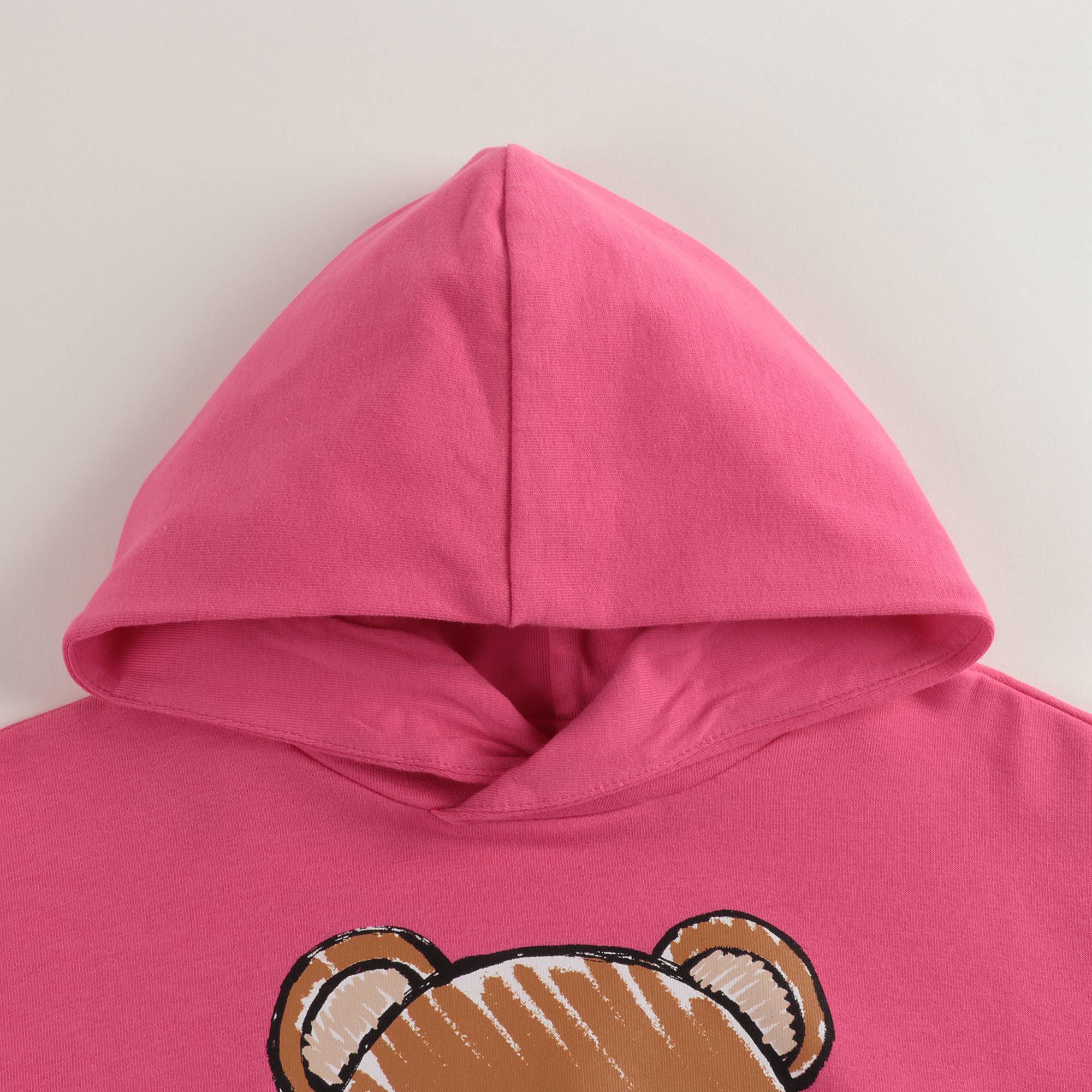 Girls Fuxia Teddy Hooded Cotton Sweatshirt