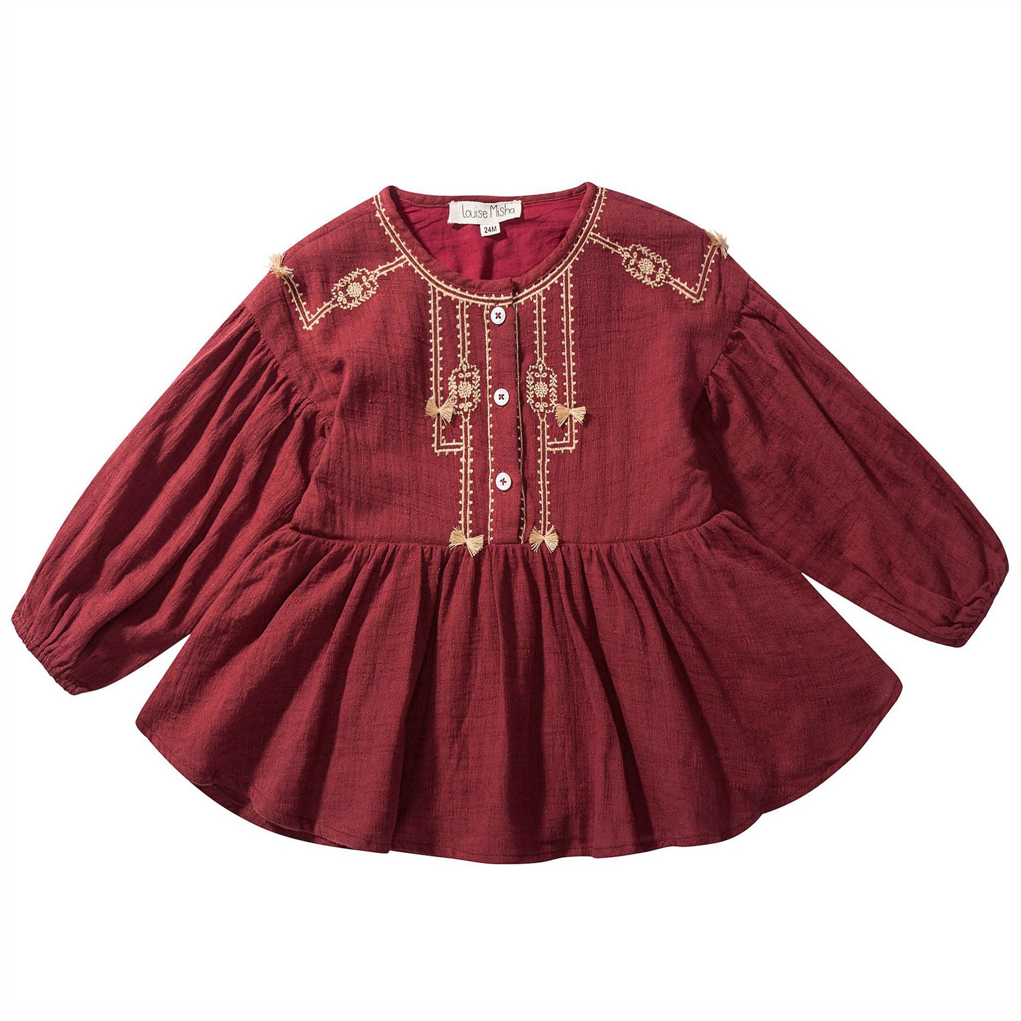 Girls Wine Red "Ourika" Cotton Dress