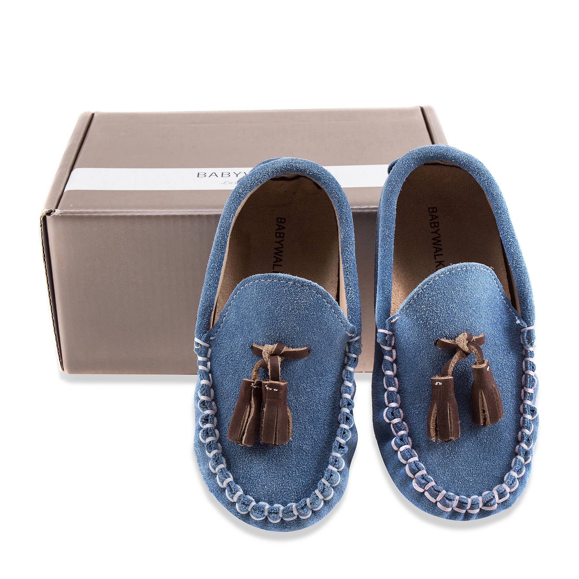 Boys Blue Suede Leather Tasselled Loafers