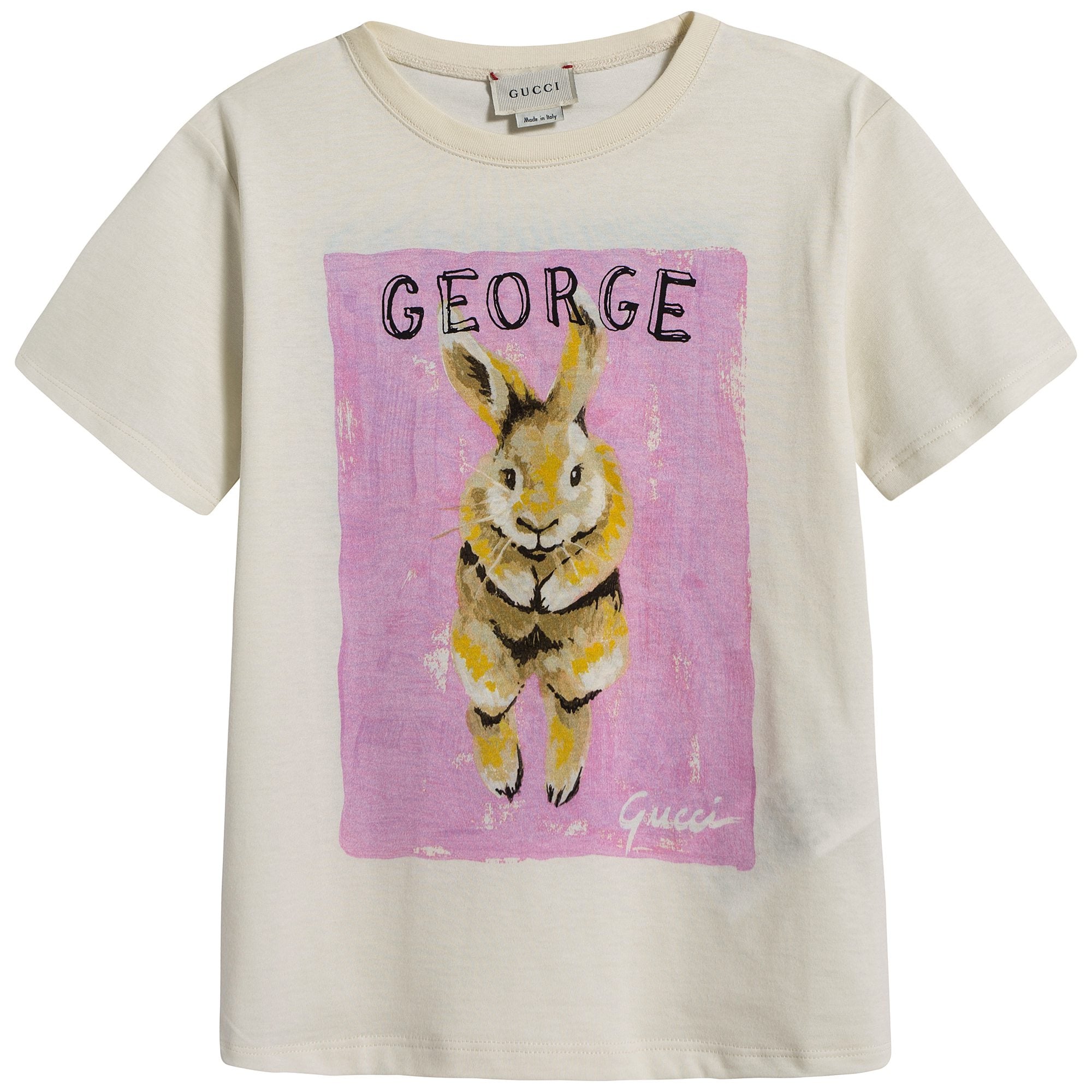 Girls Beige Printing Cotton T-shirt