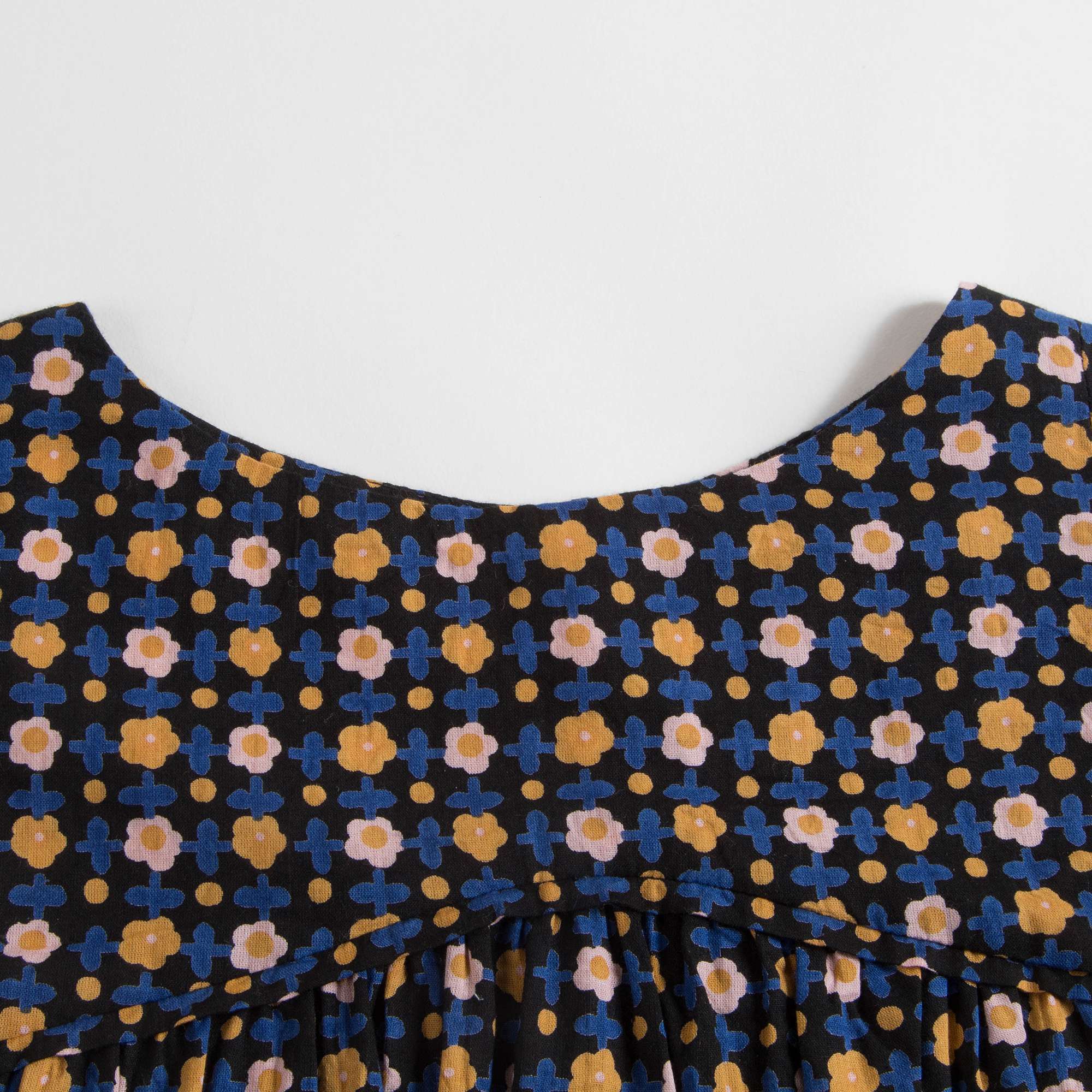 Girls Blue Flower Printed Cotton Dress