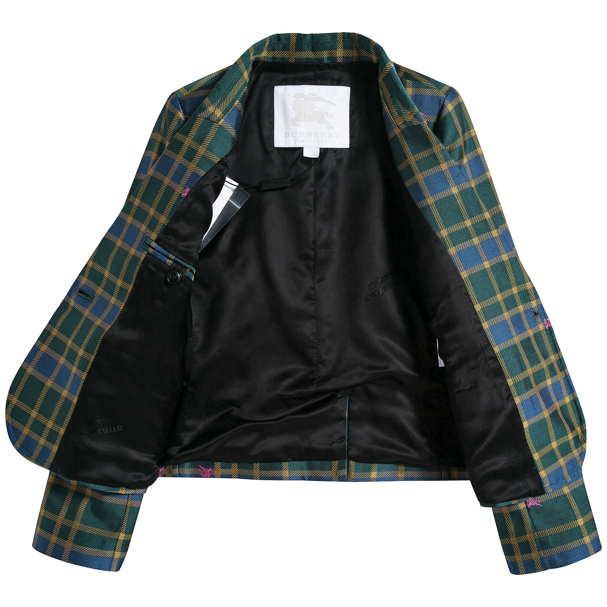 Girls Dark Navy Check Coat