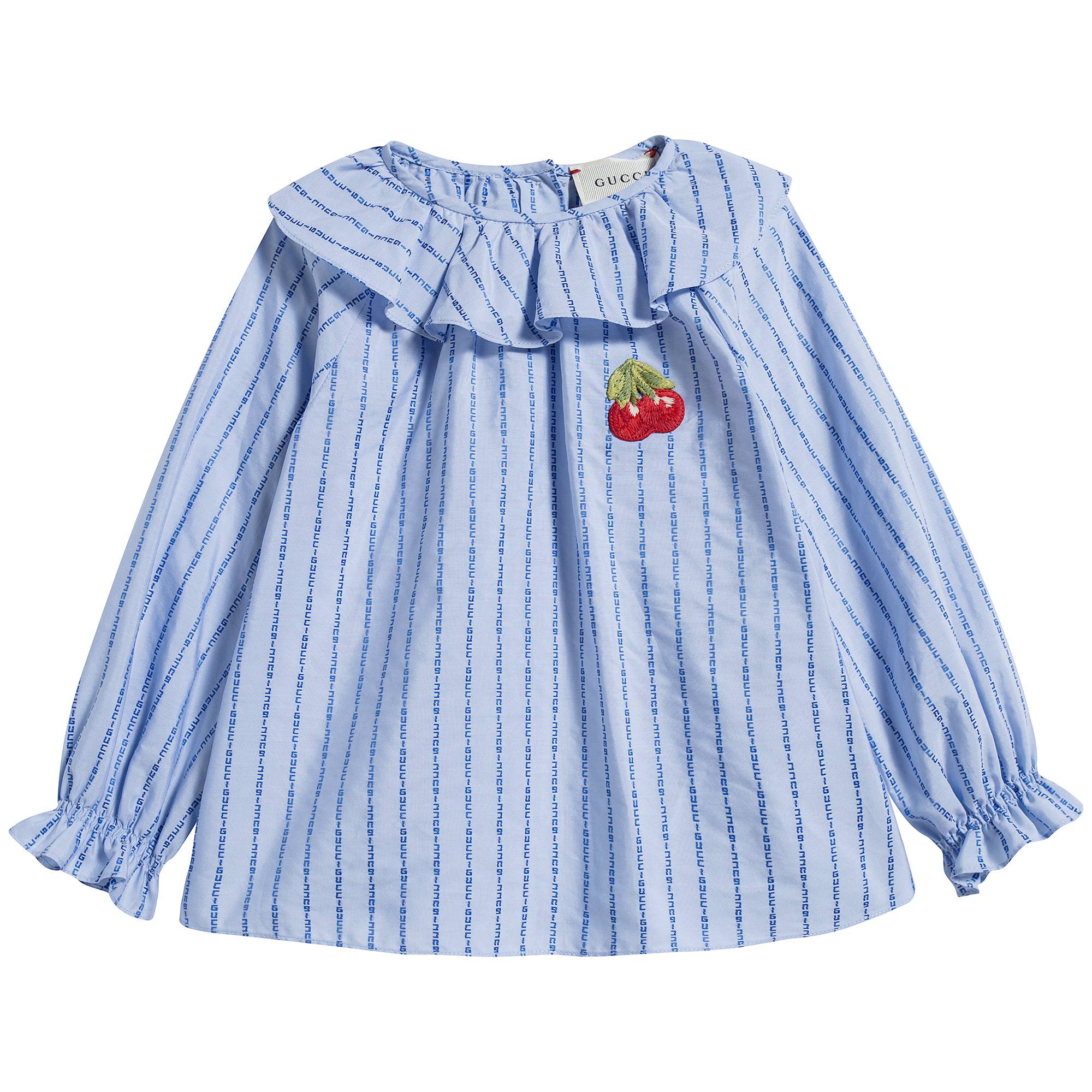 Baby Girls Light Blue Logo Cotton Shirt