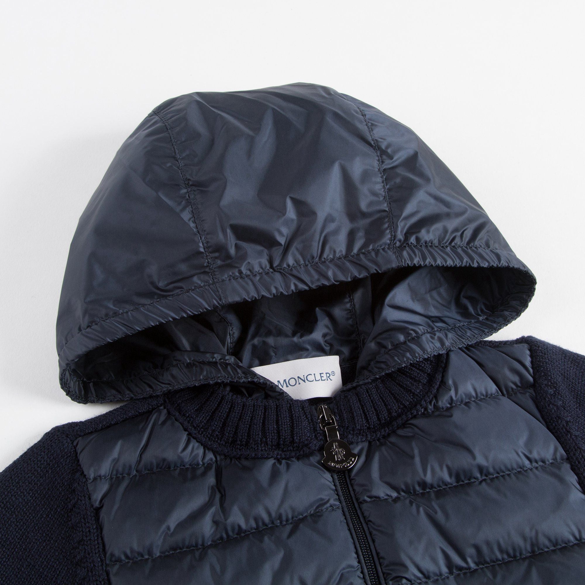 Girls Blue Knitted & Down Padded Zip-up Top