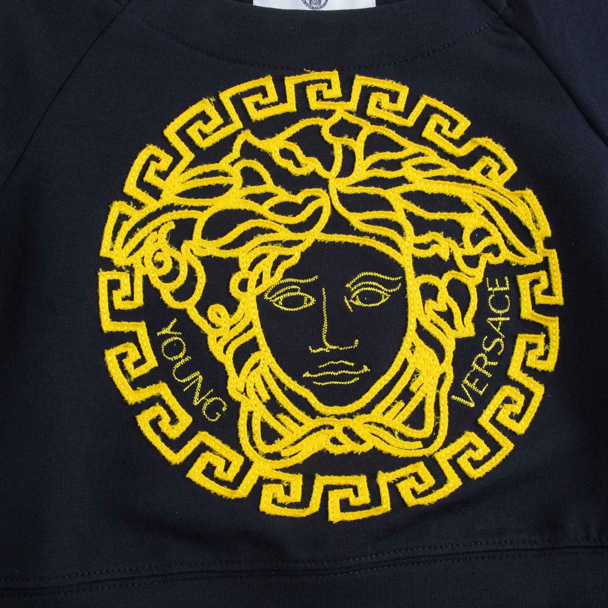 Girls Navy Blue Cotton Sweatshirt With Gold Medusa Logo