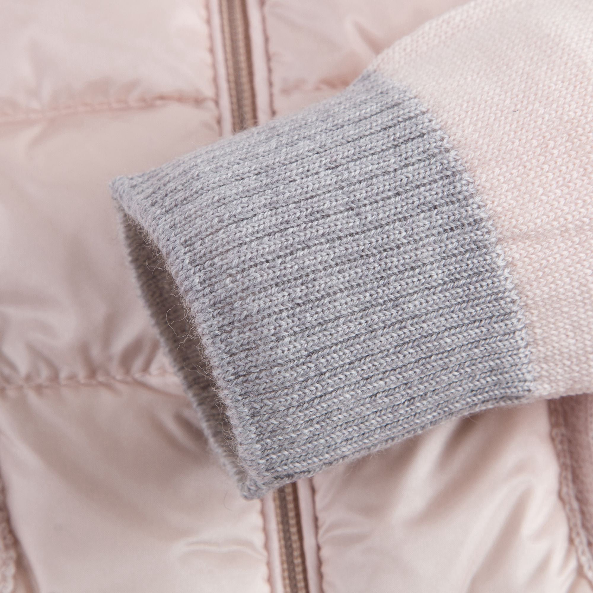 Baby Girls Pink Down Padded Cardigan With Grey Trim