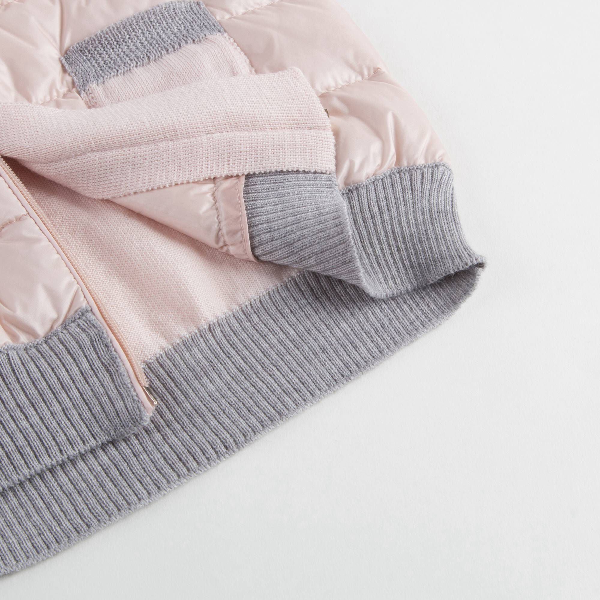 Baby Girls Pink Down Padded Cardigan With Grey Trim