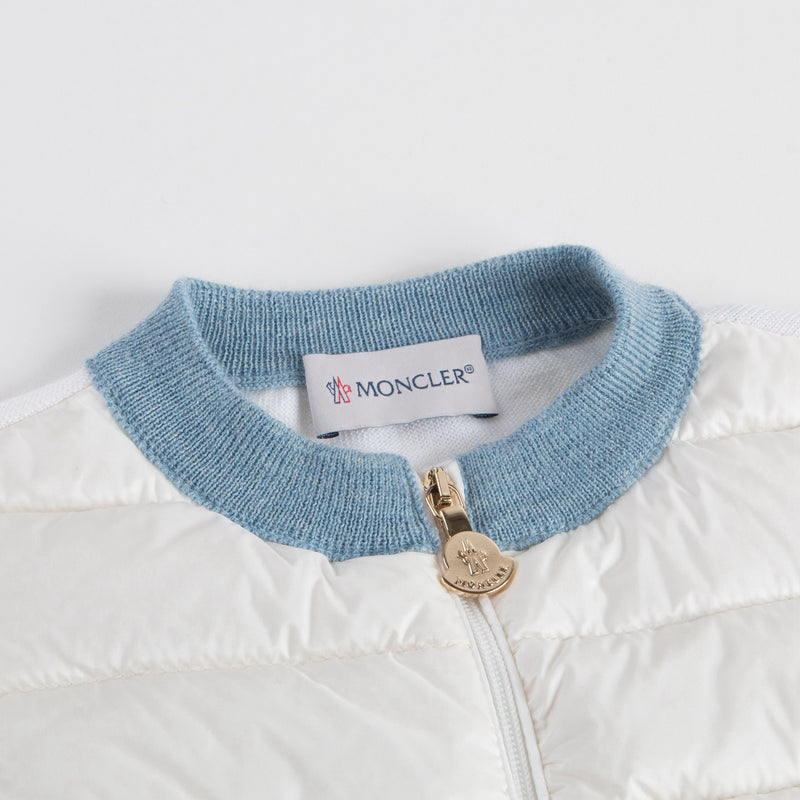 Baby Girls White Down Padded Cardigan With Blue Trim