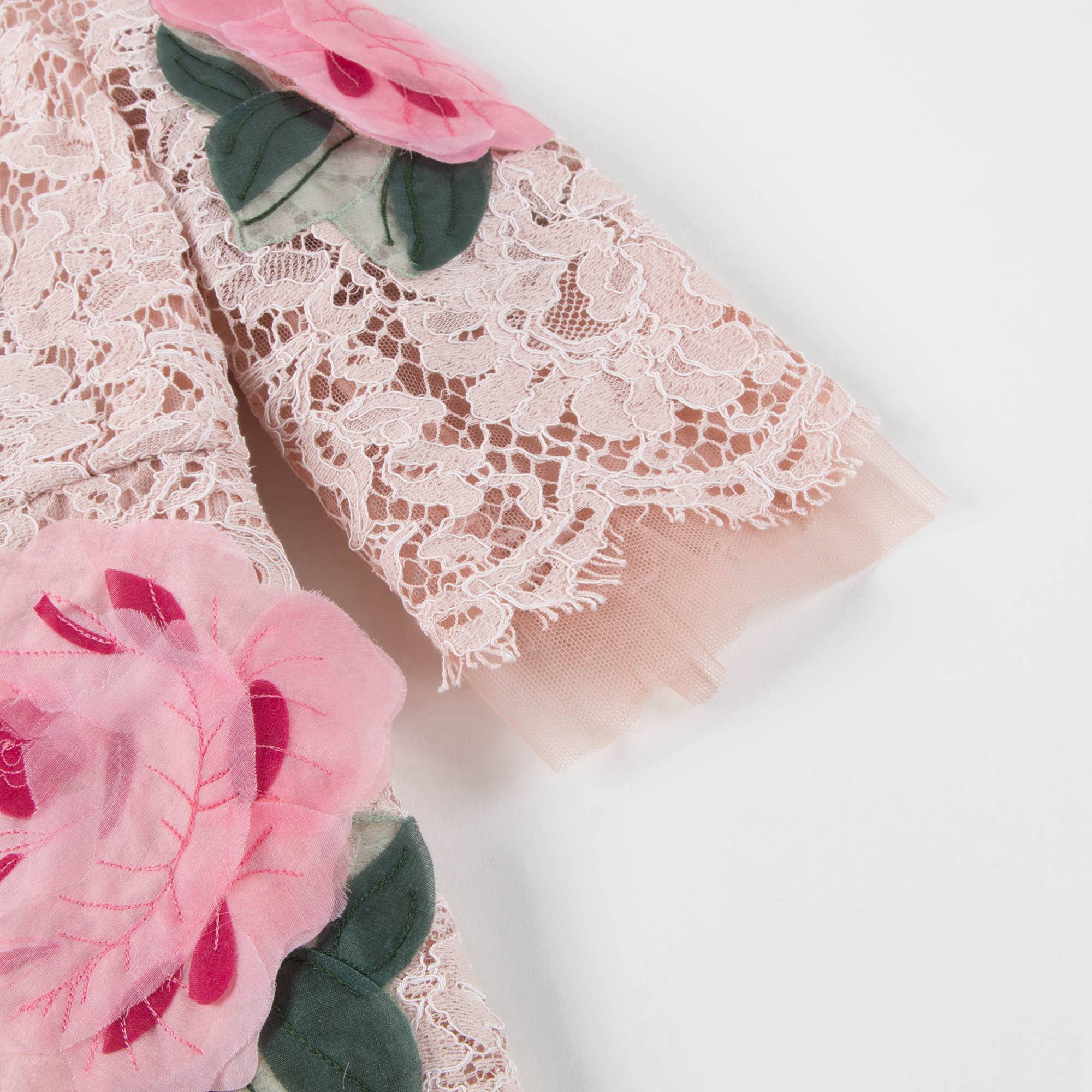 Girls Pink Roses Lace Dress