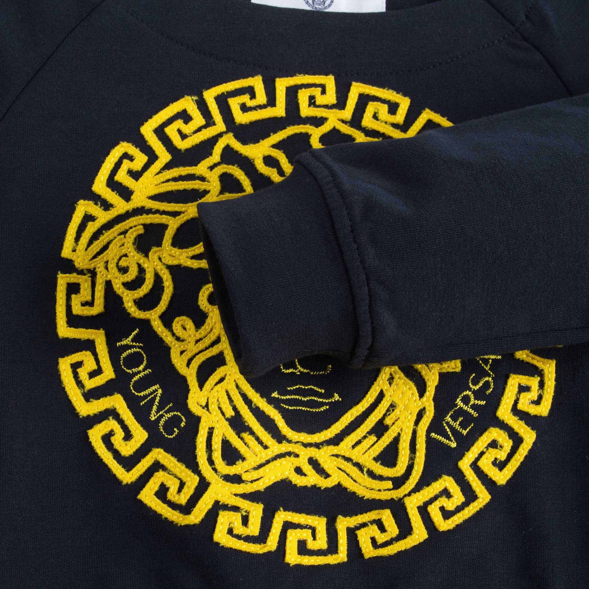 Girls Navy Blue Cotton Sweatshirt With Gold Medusa Logo