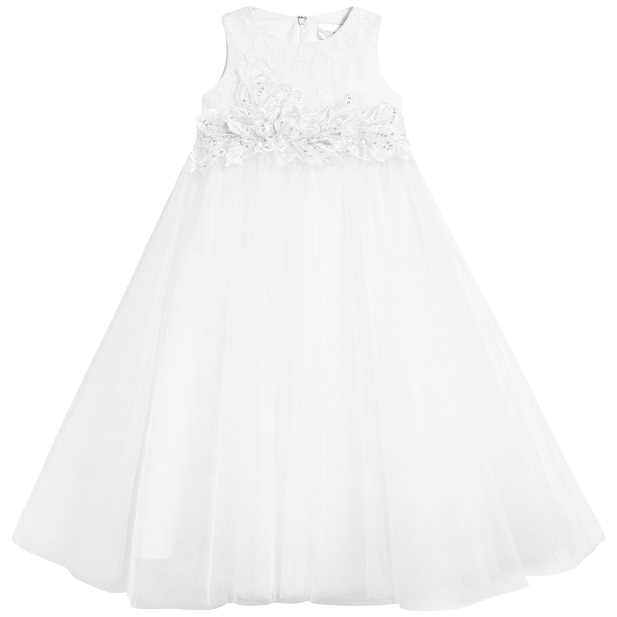 Girls White Embroidered Luxe Dress