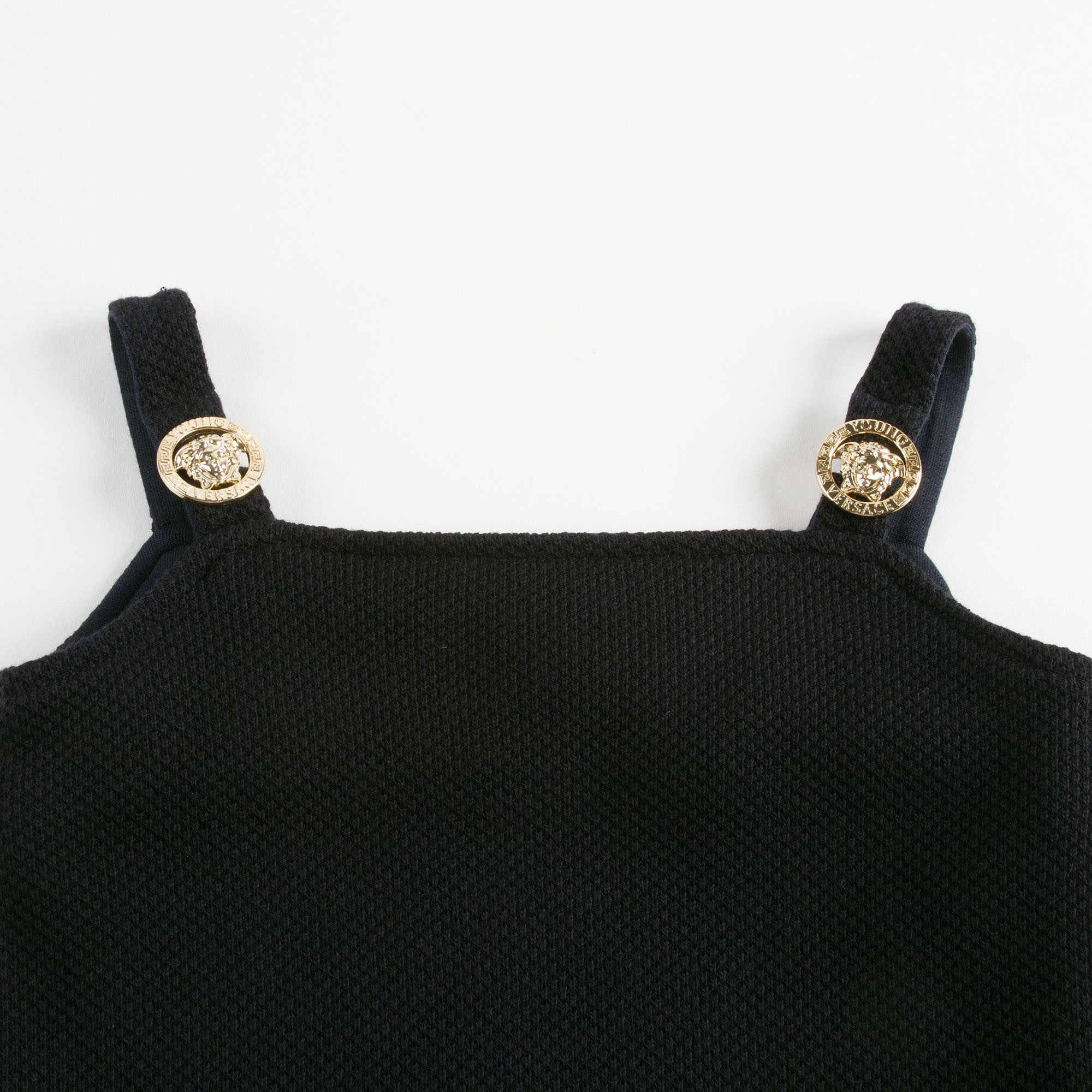 Girls Navy Blue Cotton Dress With Gold Rhinestone Trims