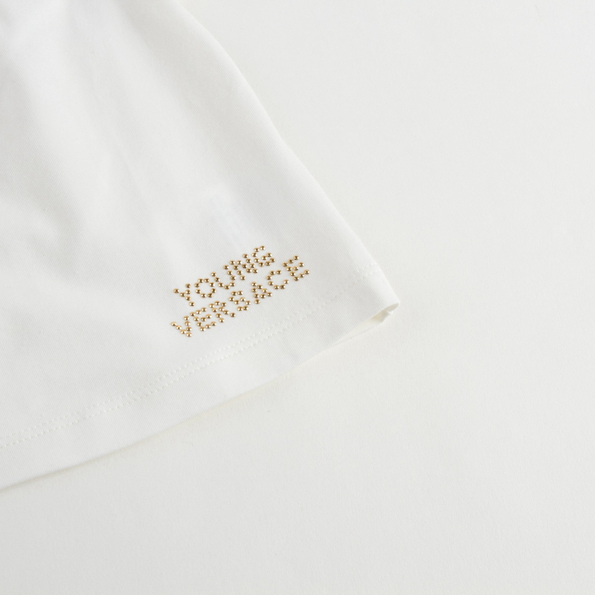 Baby Girls White Cotton Blouse With Gold Rhinestone Trims