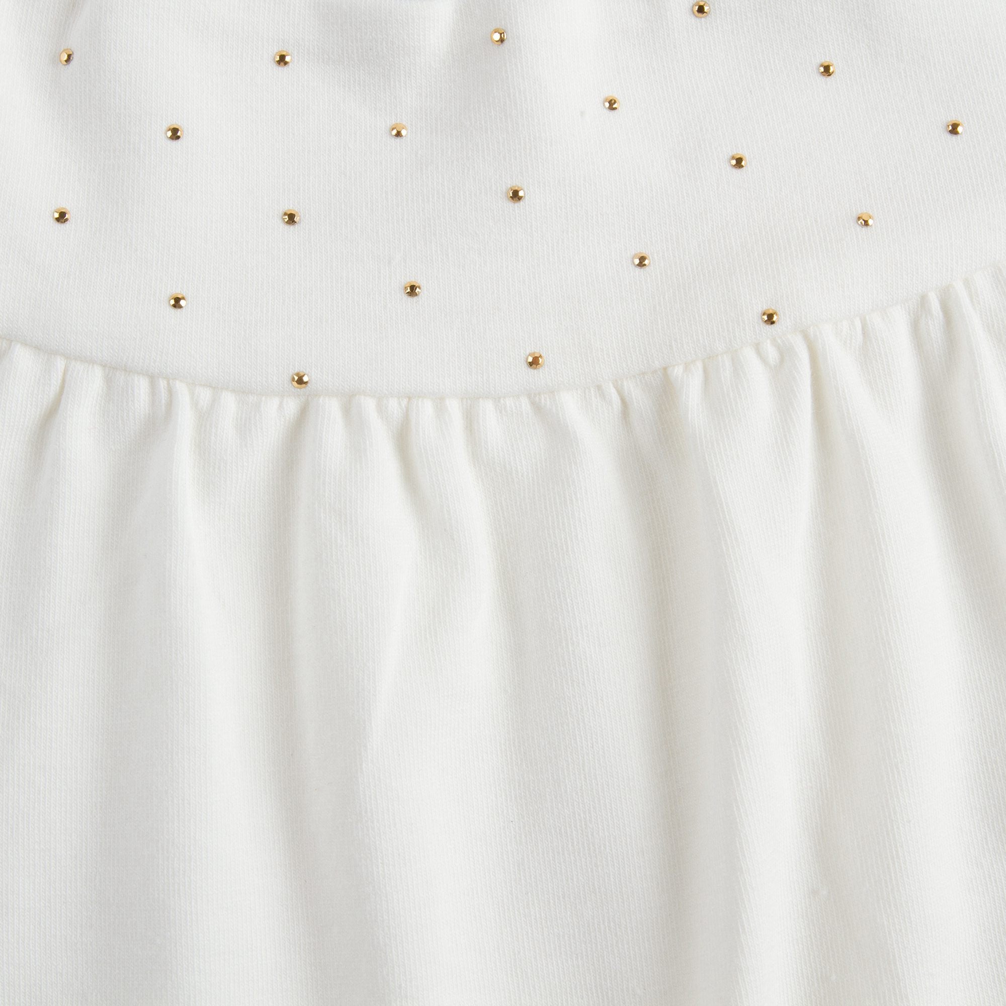 Baby Girls White Cotton Blouse With Gold Rhinestone Trims