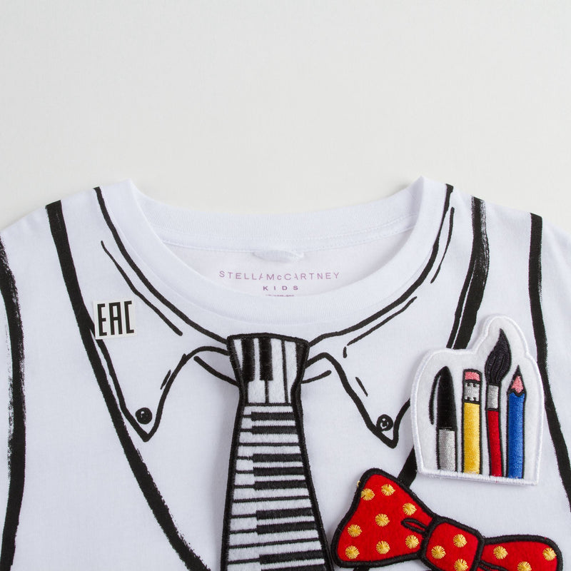 Boys White Cotton T-Shirt With Patch Trims